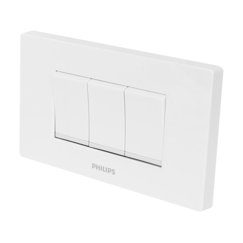 ชุดสวิตซ์3ช่อง แบบทางเดียว พร้อมใช้งาน สวิท3ช่อง LEAF PHILIPS สีขาว 1-WAY SWITCH PHILIPS LEAF 3-MODULE WHITE