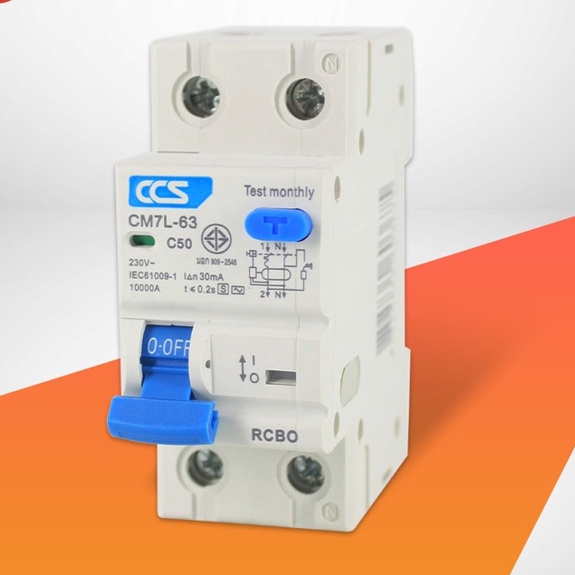 MAIN เบรกเกอรกันดูด RCBO Circuit Breaker แบรนด์ CCS รุ่น CM7L-63 2P กันดูด เกาะราง