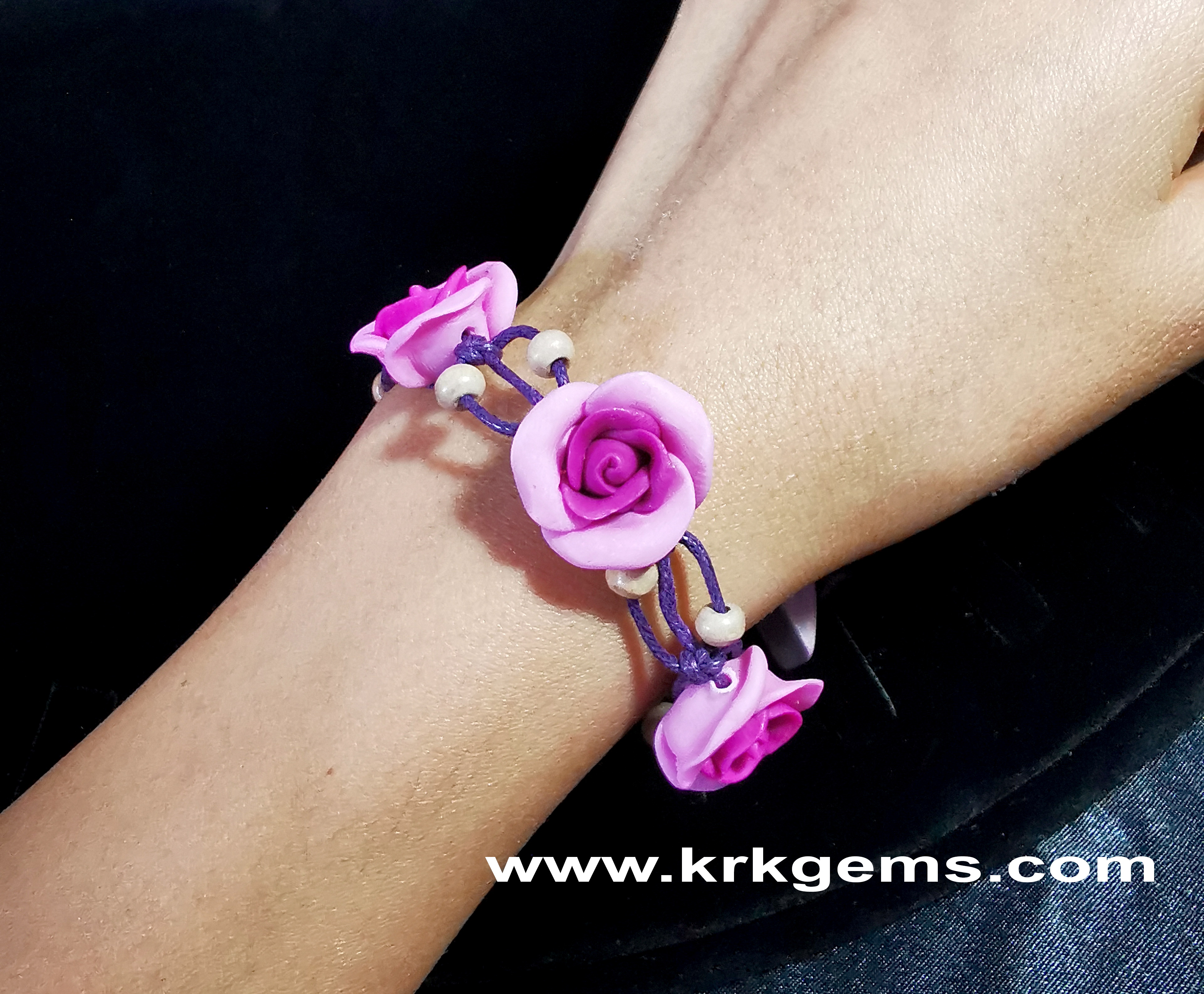 PURPLE 3ROSE HANDMADE CLAY BRACELET