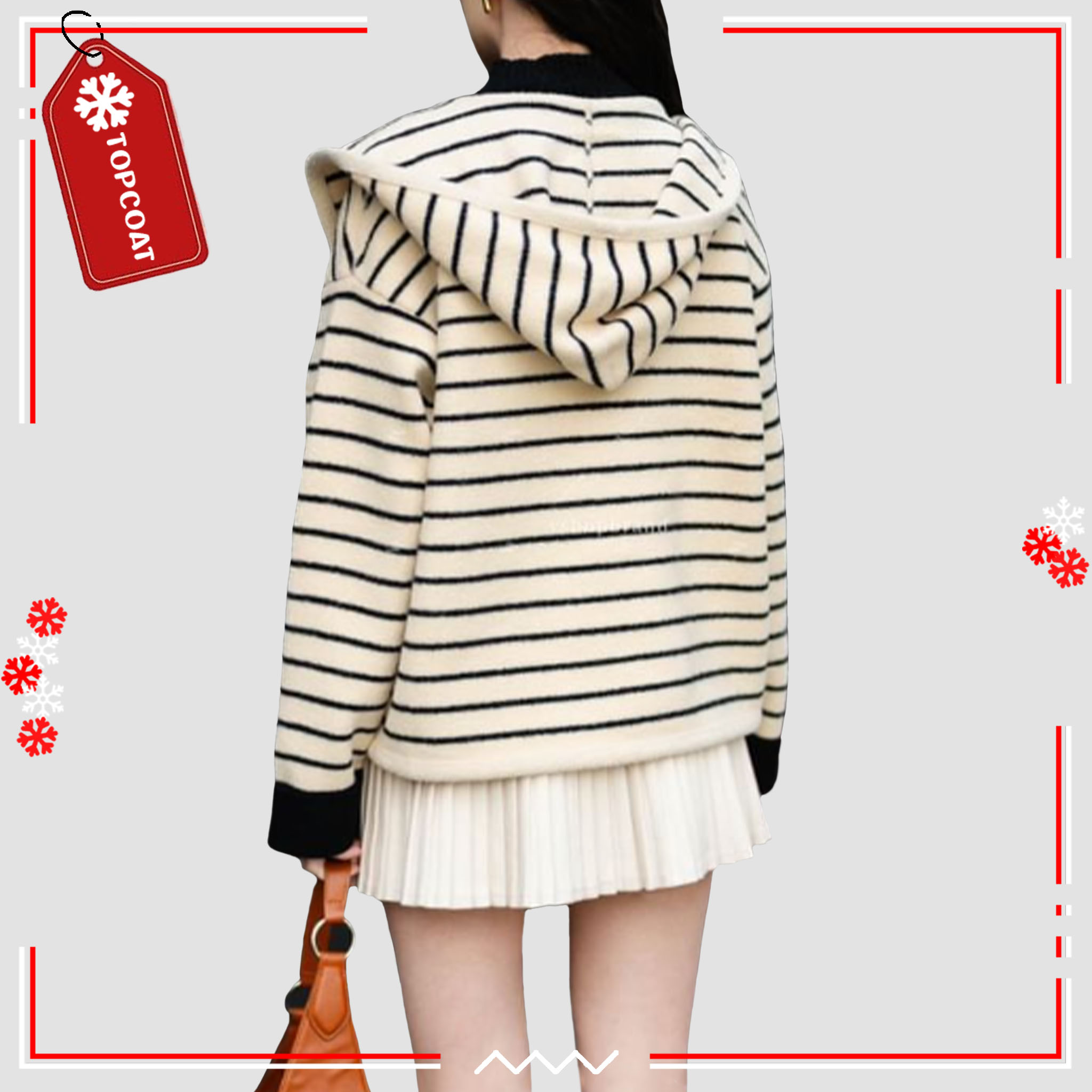 เสื้อเเจ็คเก็ตกันหนาวมีฮู้ด ผ้านิ่ม ใส่สบาย ลายเส้นเเนวขวาง Freesize