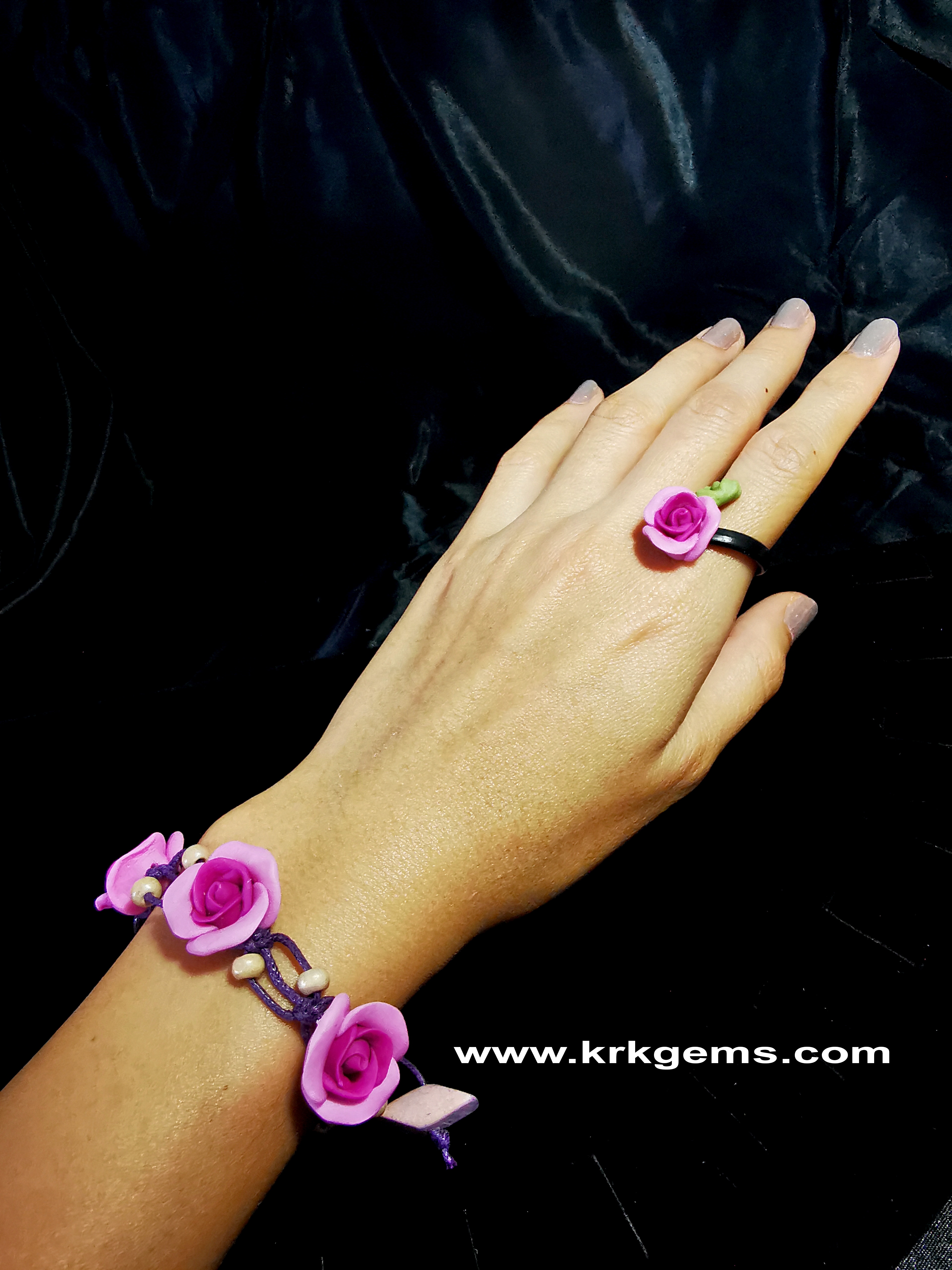 PURPLE 3ROSE HANDMADE CLAY BRACELET