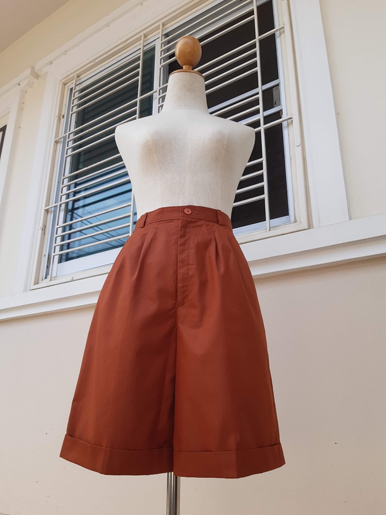 กางเกงคูลอตวินเทจ สีส้มชาเย็น พับขา (Vintage Shorts)