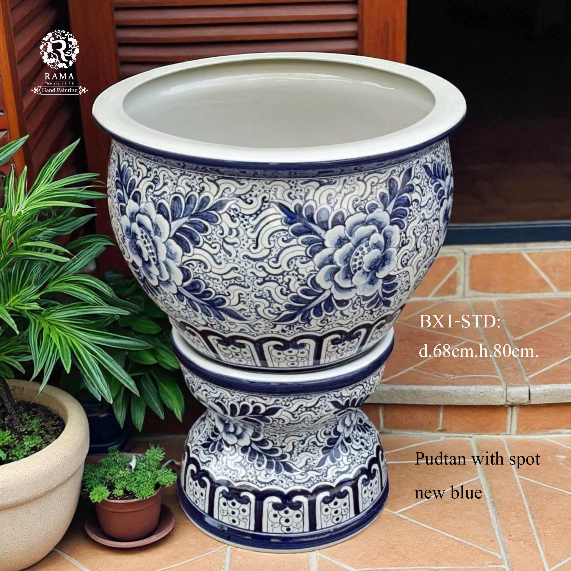 อ่างบัวขนาดใหญ่ พร้อมฐานรอง BLX1-STD ลายดอกพุดตาน