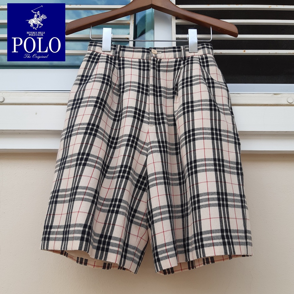 กางเกงวินเทจขาสั้นลายสก็อตสีครีม ลายคลาสสิคของแบรนด์