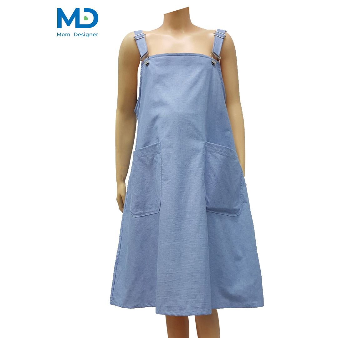 010BU ชุดเอี๊ยมคลุมท้อง แบบขอเกี่ยวสายปรับ สีฟ้า