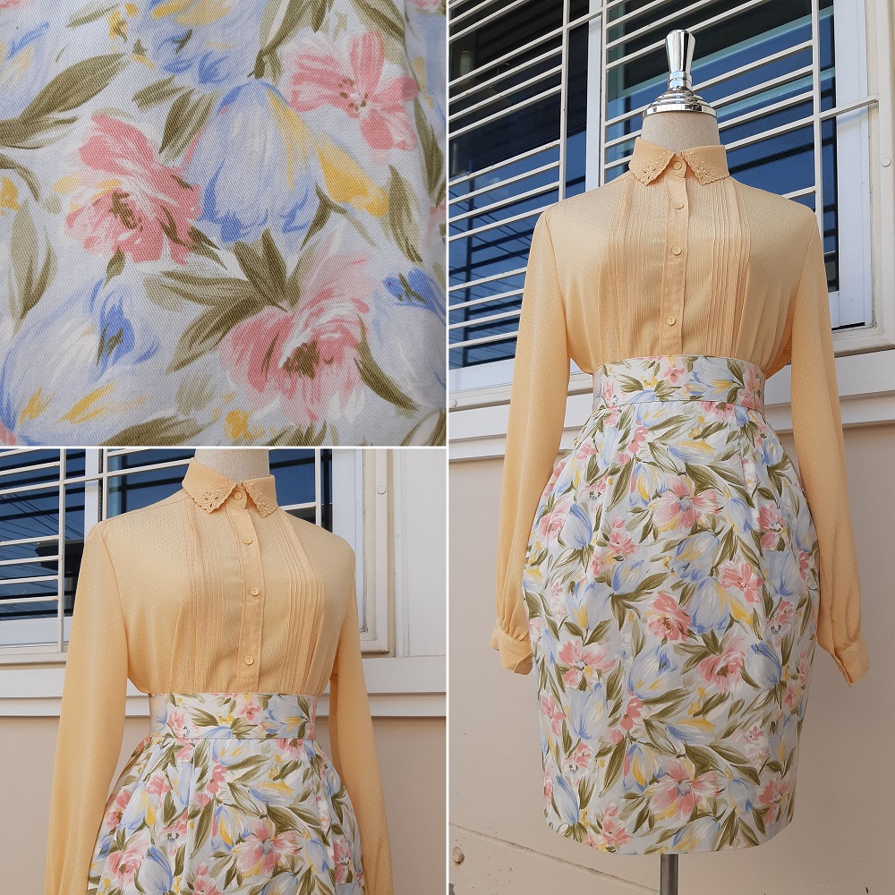 กระโปรงทรงเอลายดอกไม้ สีหวานพาสเทล