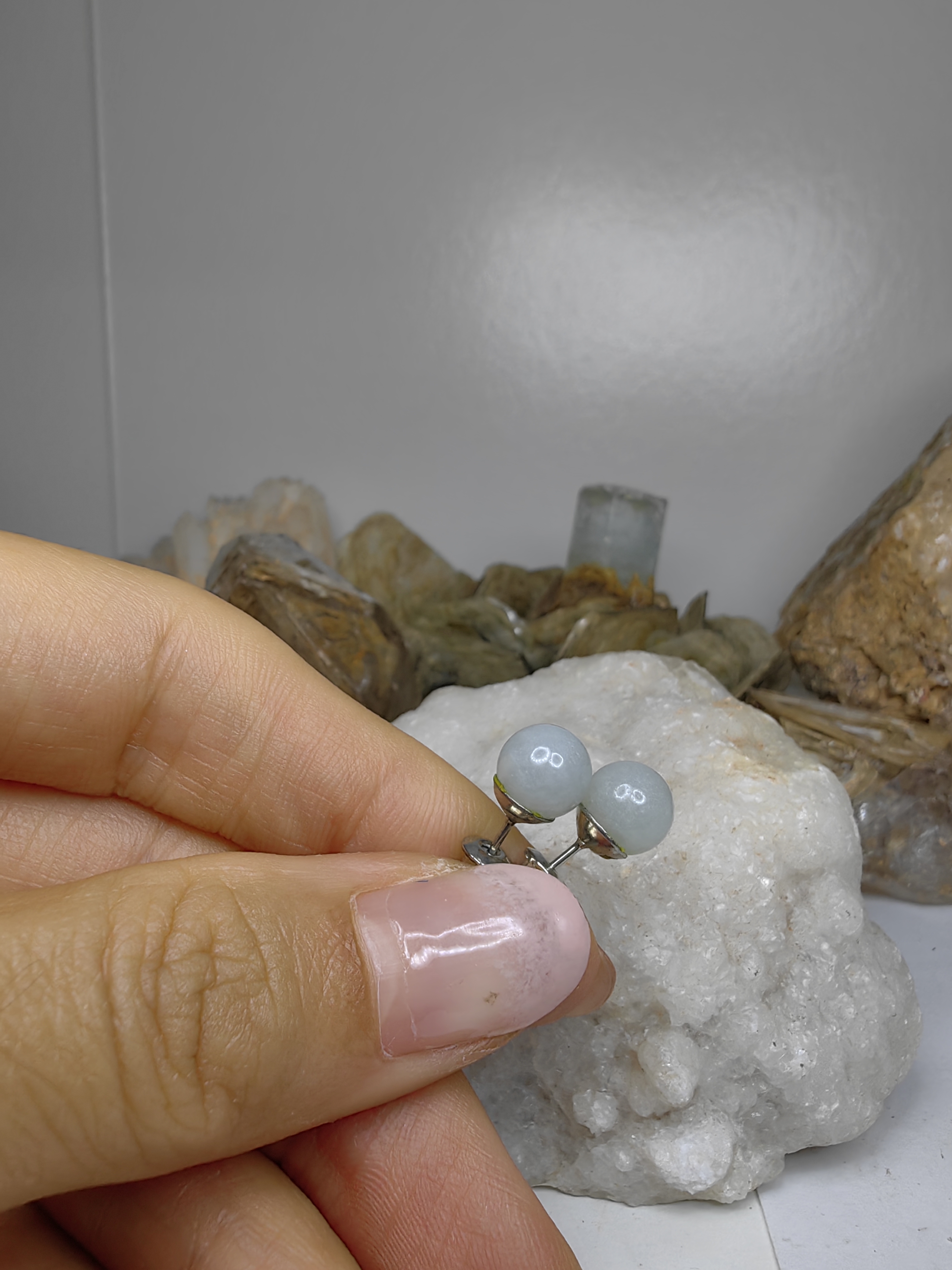 Burmese Earrings Rhodium Plated ต่างหูหยกเจไดต์พม่า ชุบโรเดียม