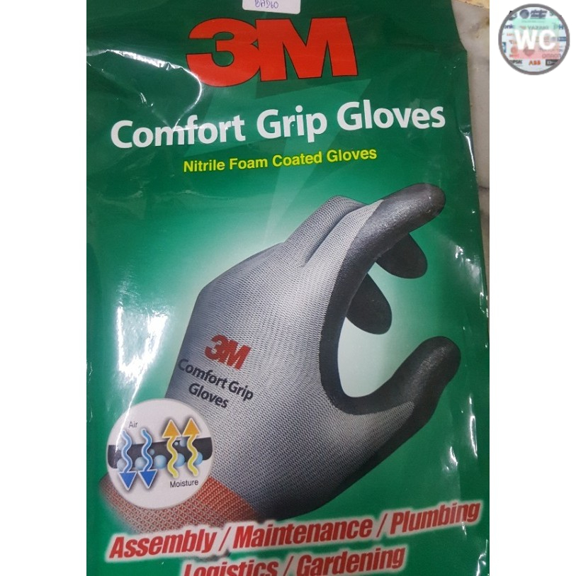 ถุงมือช่างไฟ 3M ถุงมือไฟฟ้า เคลือบด้วยสารไนไตร สีเทา Comfort Grip Glovs ของแท้ ป้องกันการบาดคม A