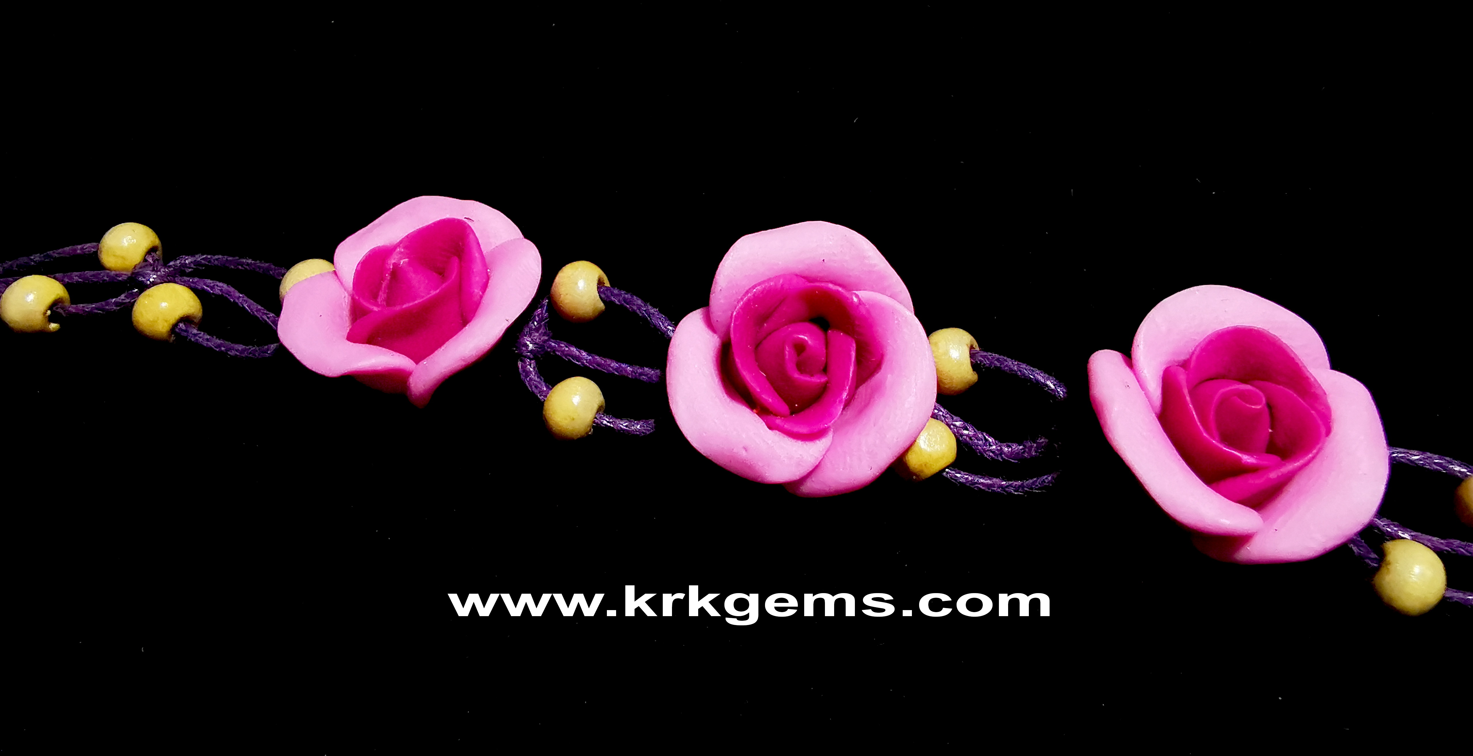 PURPLE 3ROSE HANDMADE CLAY BRACELET