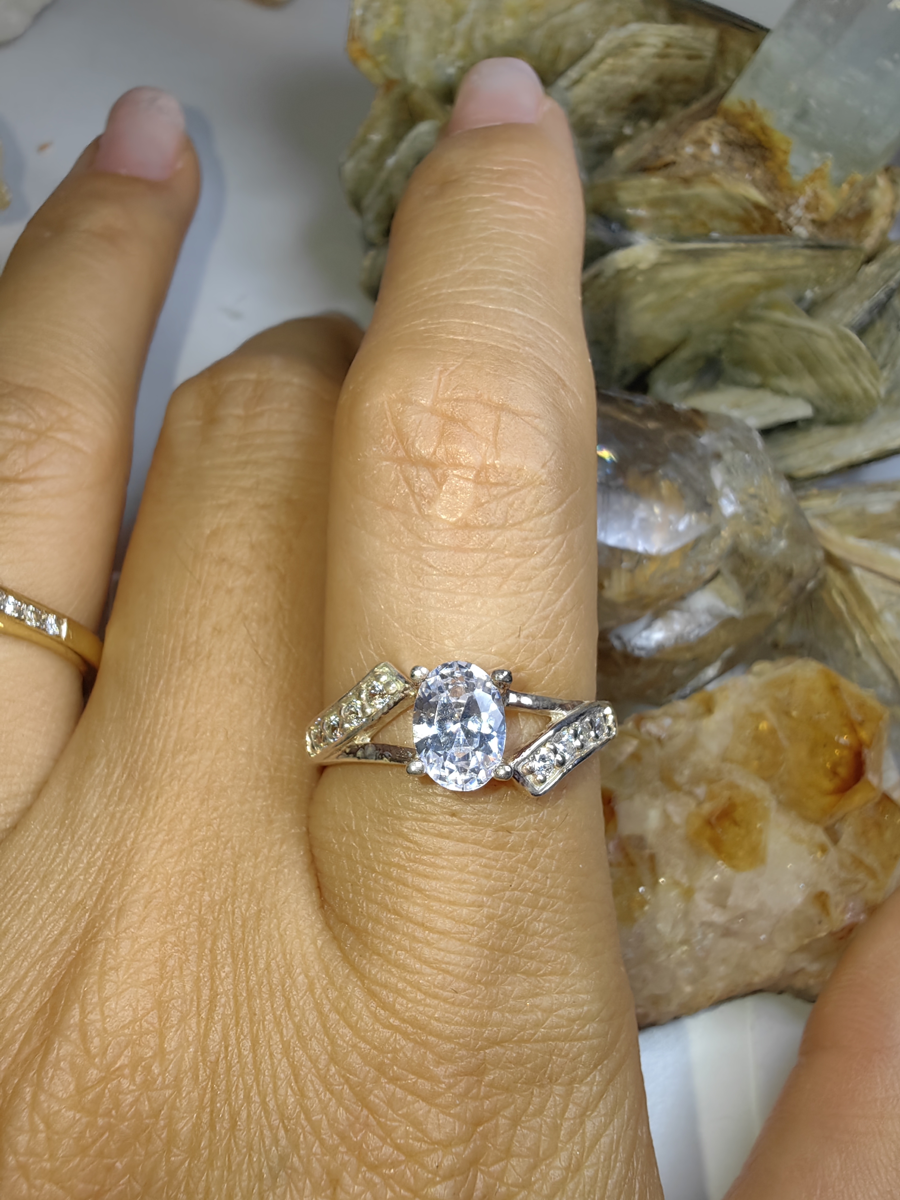 แหวนเพชร CZ เงินแท้ 92.5% Cubic Zirconia 925 Sterling Silver Ring Size 56