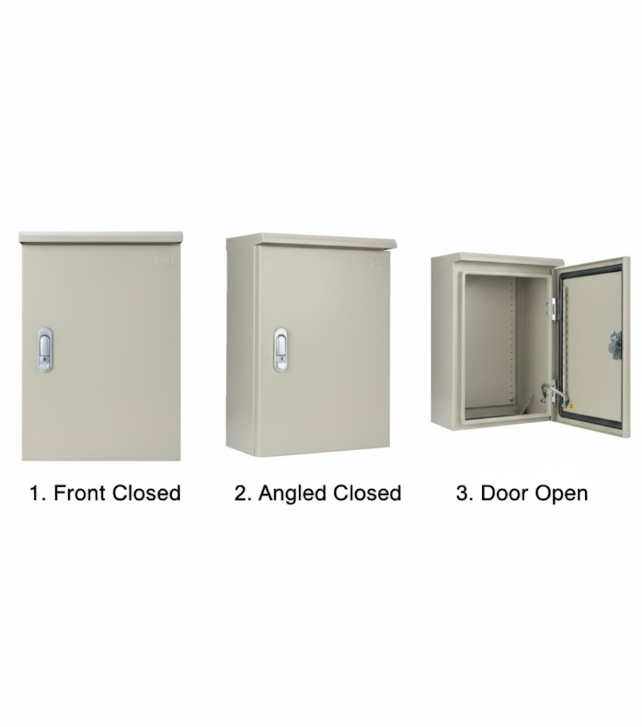 KBJW ตู้ไฟสวิทช์บอร์ดแบบกันฝุ่นกันน้ำ ฝา 1 ชั้น มีหลังคา KBJW 0004 300 x:450 x 200 เบอร์4 (ฝาทึบ)IP55