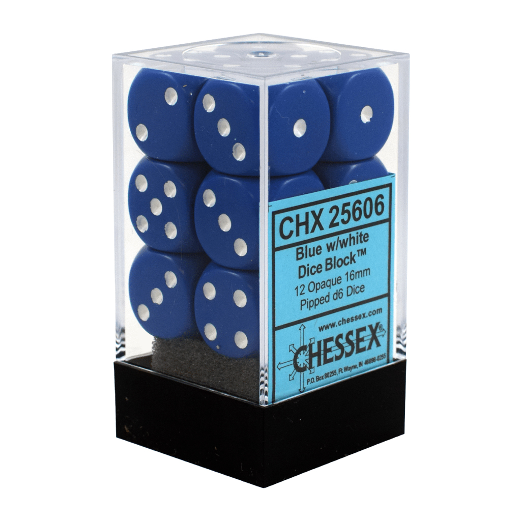 [ลูกเต๋า] Chessex: Opaque Blue/White 16mm D6 (12 Dice)