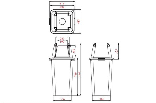 ถังขยะใส ฝาสี พร้อมฝาครอบทรงสูง 120 ลิตร