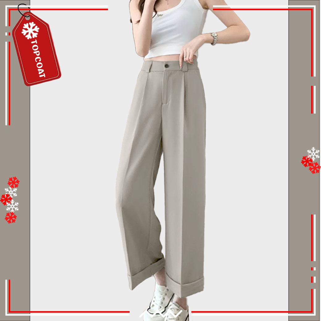 กางเกงขายาว ทรงกระบอก เอวสูง ใสทำงาน ใส่ลำลอง ผ้าเนื้อหนา นิ่ม เป็นทรงใส่สบาย ครีม ดำ กากี