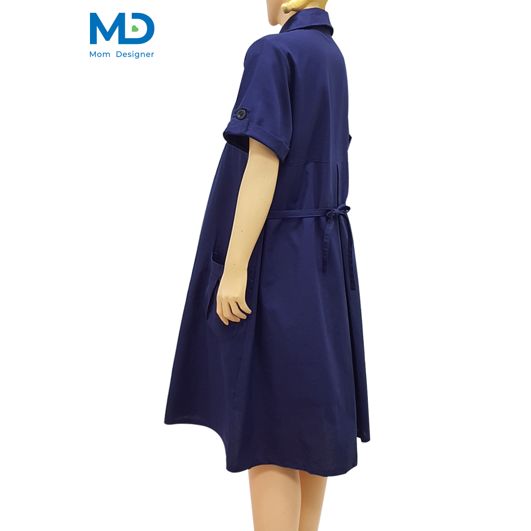 005NV ชุดคลุมท้องปกเชิ้ตกระเป๋าหน้า สีกรมท่า