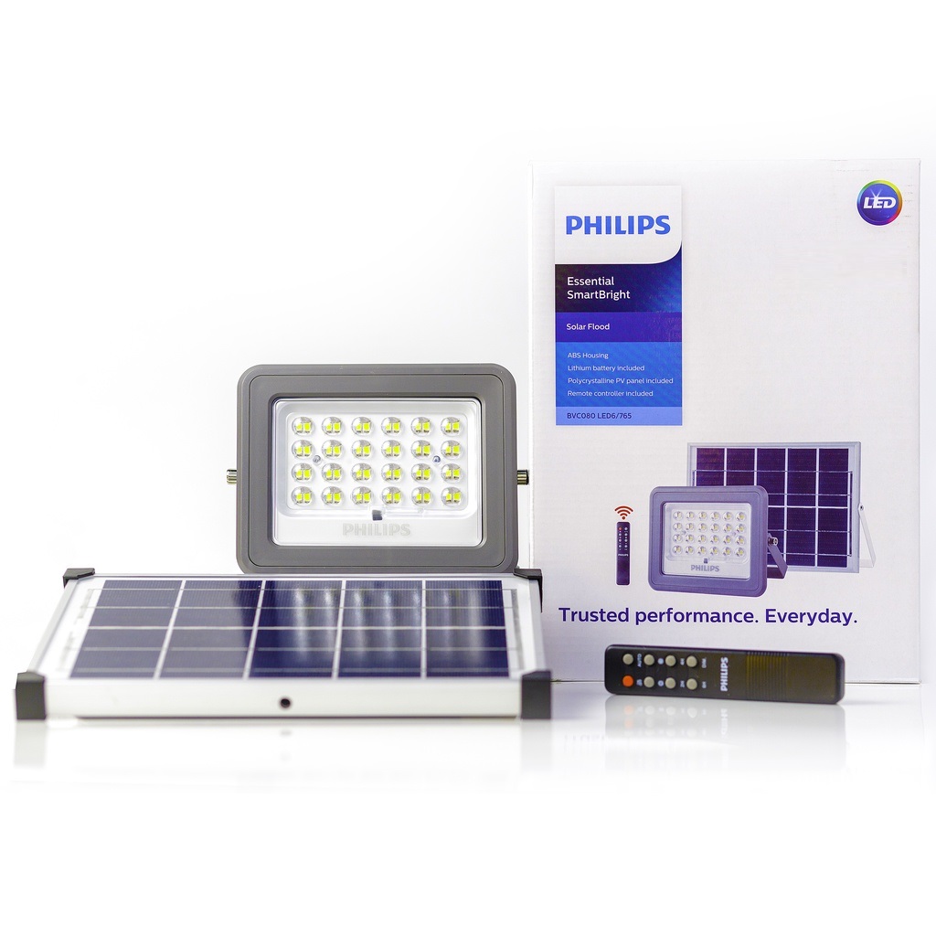 Philips สปอร์ตไลท์โซล่าเซลล์ รุ่น BVC080 60W 90W 150W แสงส้ม WARMWHITE โคมโซล่าเซลล์ Solar Flood Light Essential SmartBright ประกัน สินค้า1ปี มี3ขนาด 60W/90W/150W