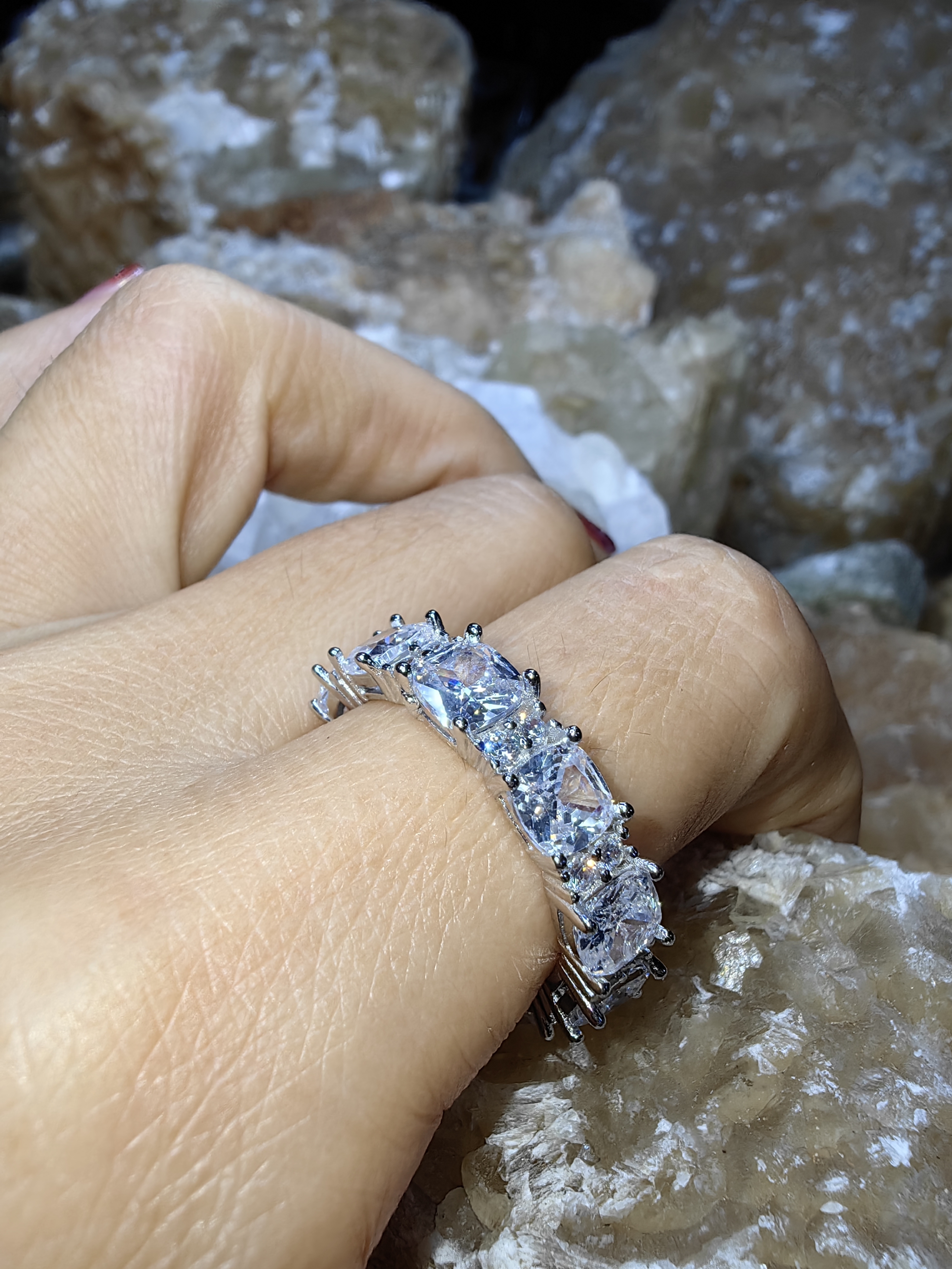 Zircon, Swiss Diamond 925 Sterling Silver แหวนเพทาย ล้อมเพชรสวิส Size 57 เงินแท้ 925