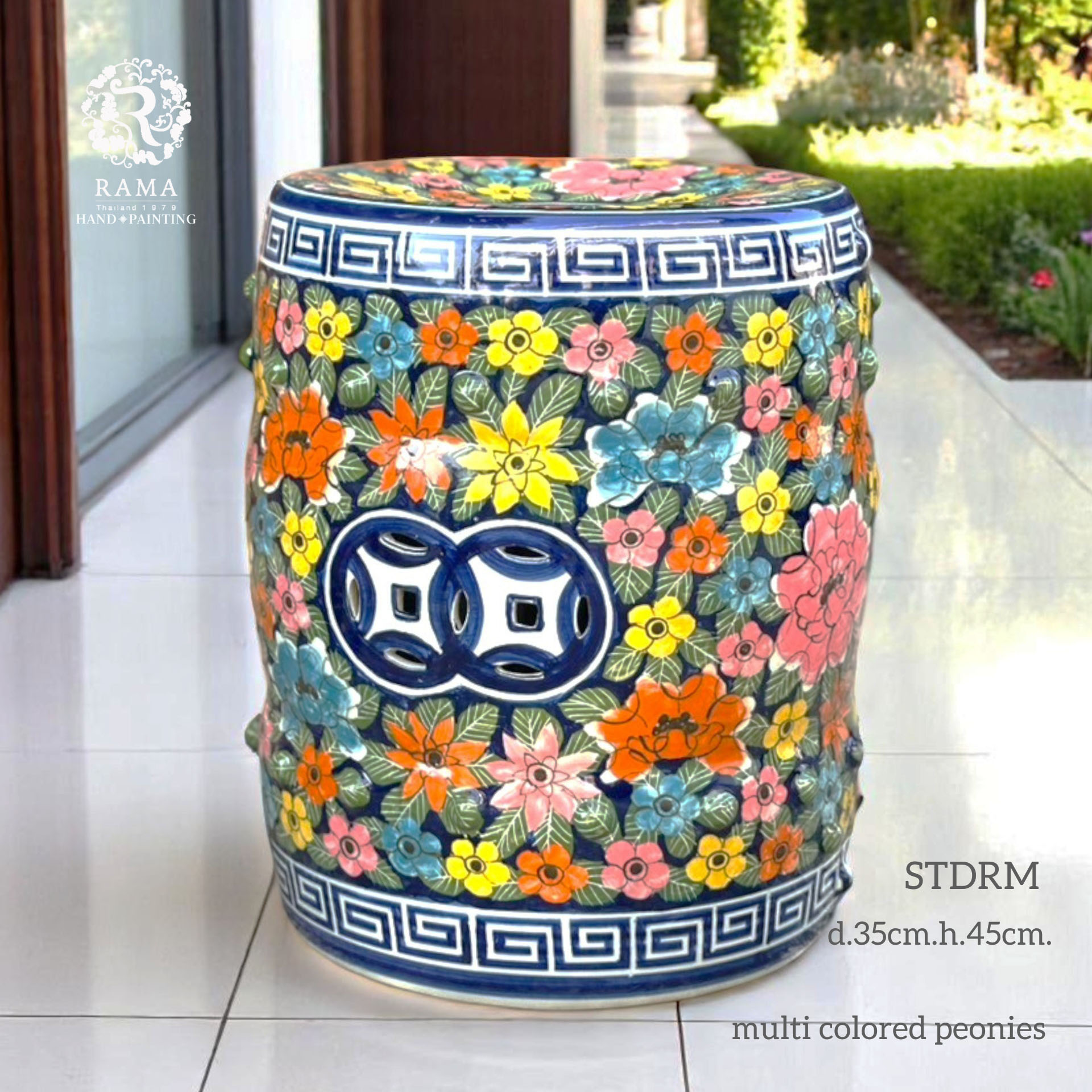 ที่นั่ง(สตูล)เซรามิค รูปกลอง ลายดอกโบตั๋น