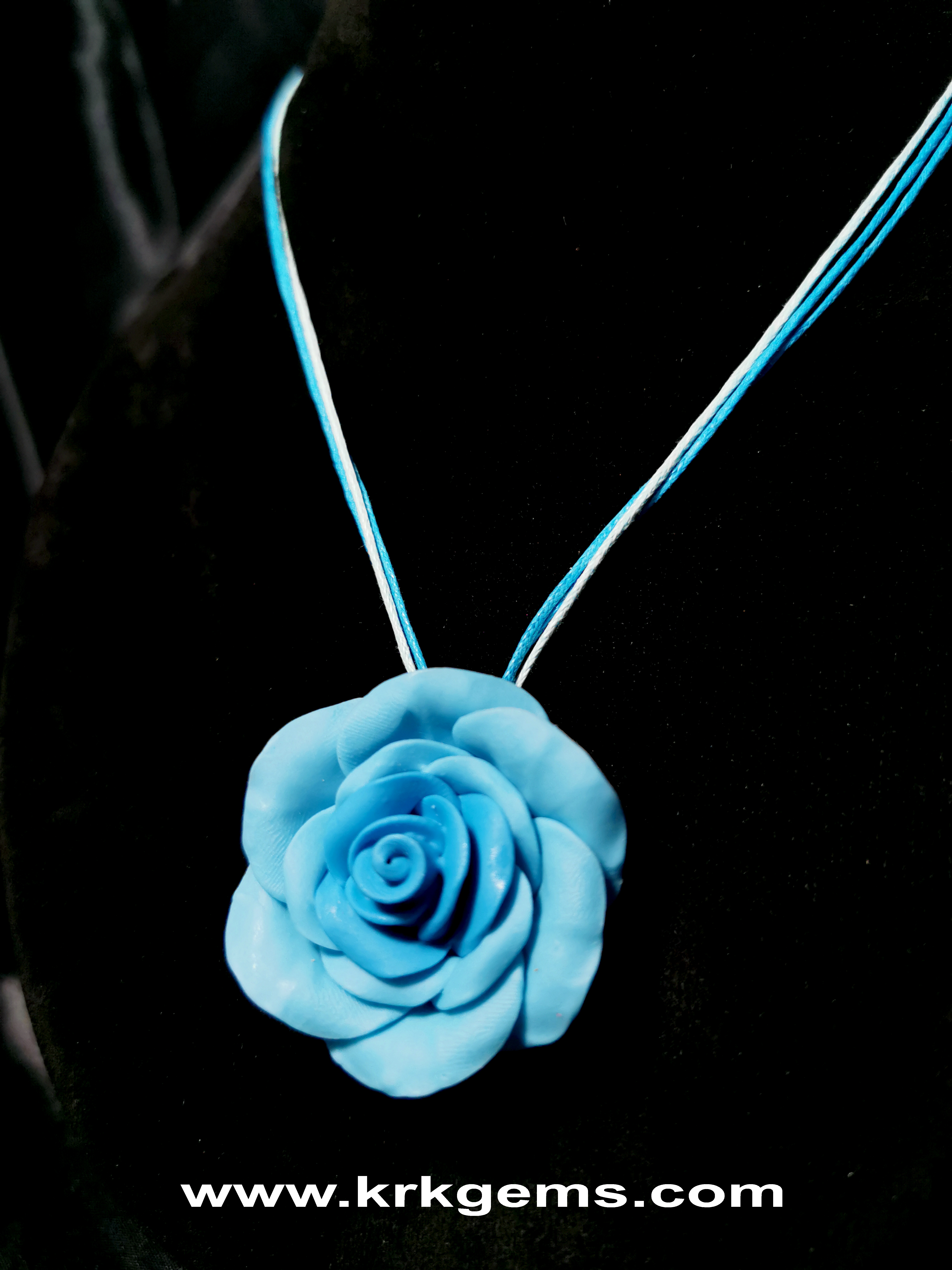 PASTEL BLUE ROSE HANDMADE CLAY NECKLACE