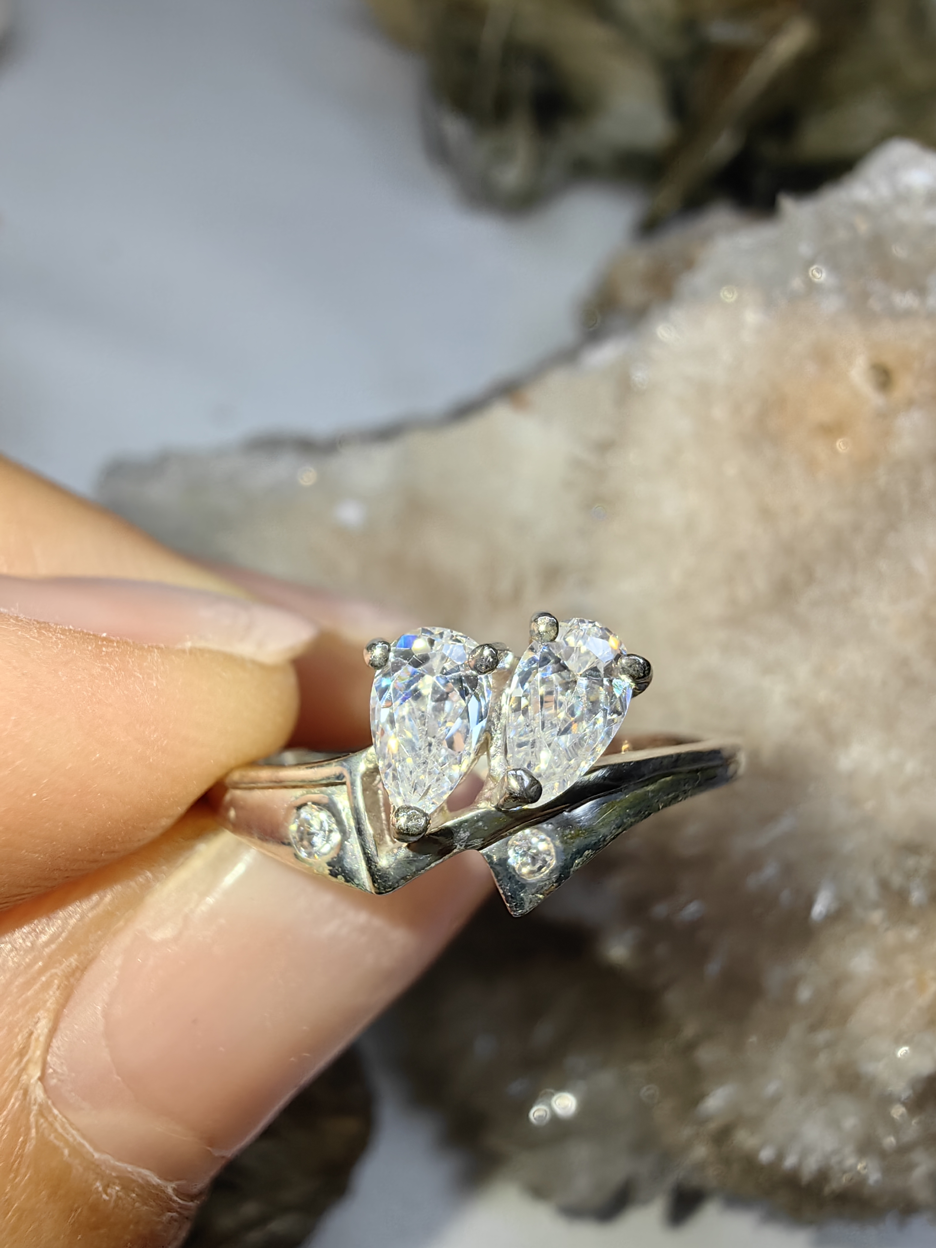 แหวนเพชร CZ เงินแท้ 92.5% Cubic Zirconia 925 Sterling Silver Ring Size 54, 56