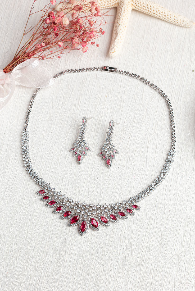 RUBY DIAMOND 18K WHITE GOLD NECKLACE EARRING สร้อยคอ ต่างหู ทับทิม ล้อมเพชร ทอง 18K Pre-order