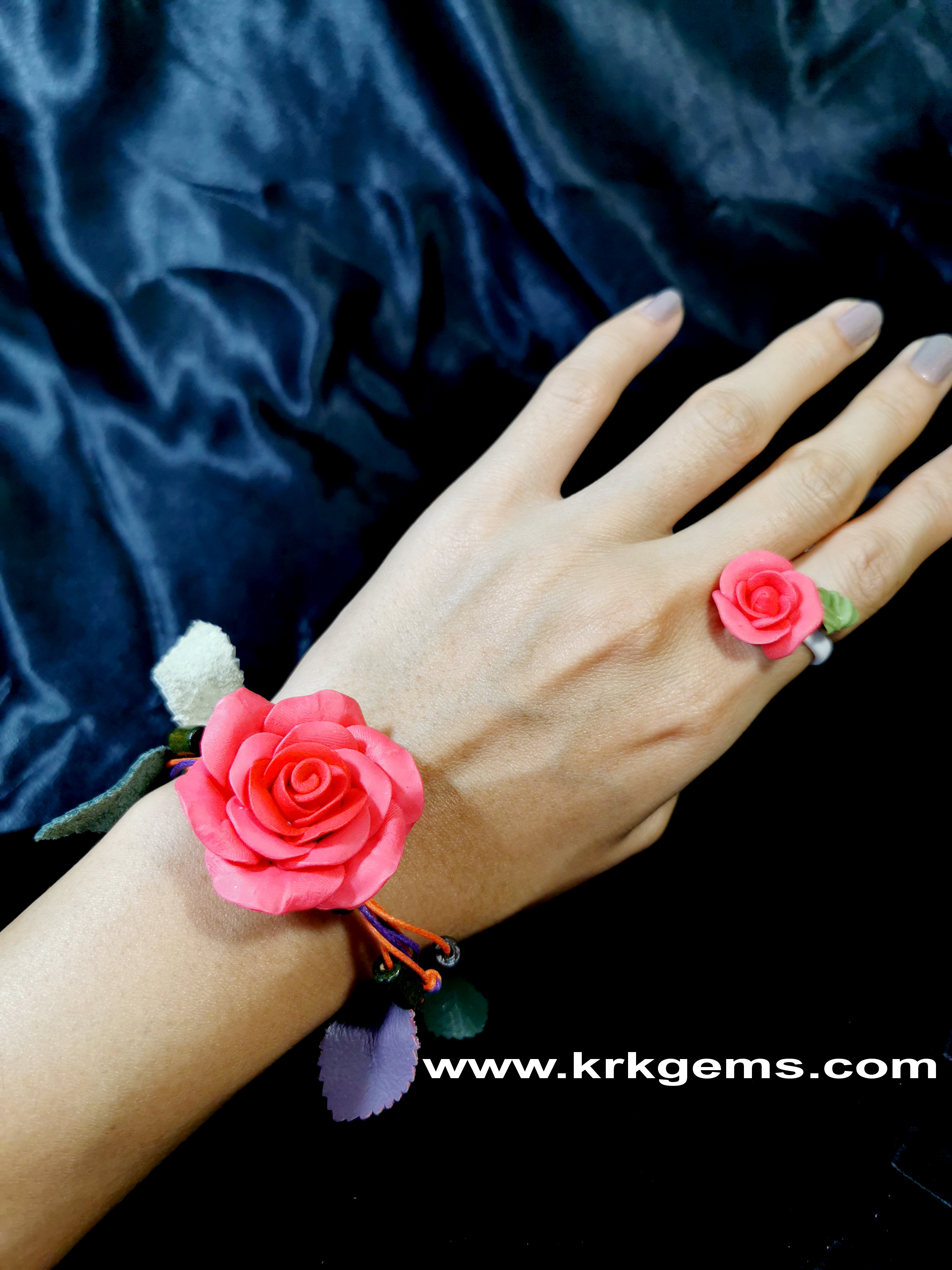 SMALL ORANGE ROSE HANDMADE CLAY RING