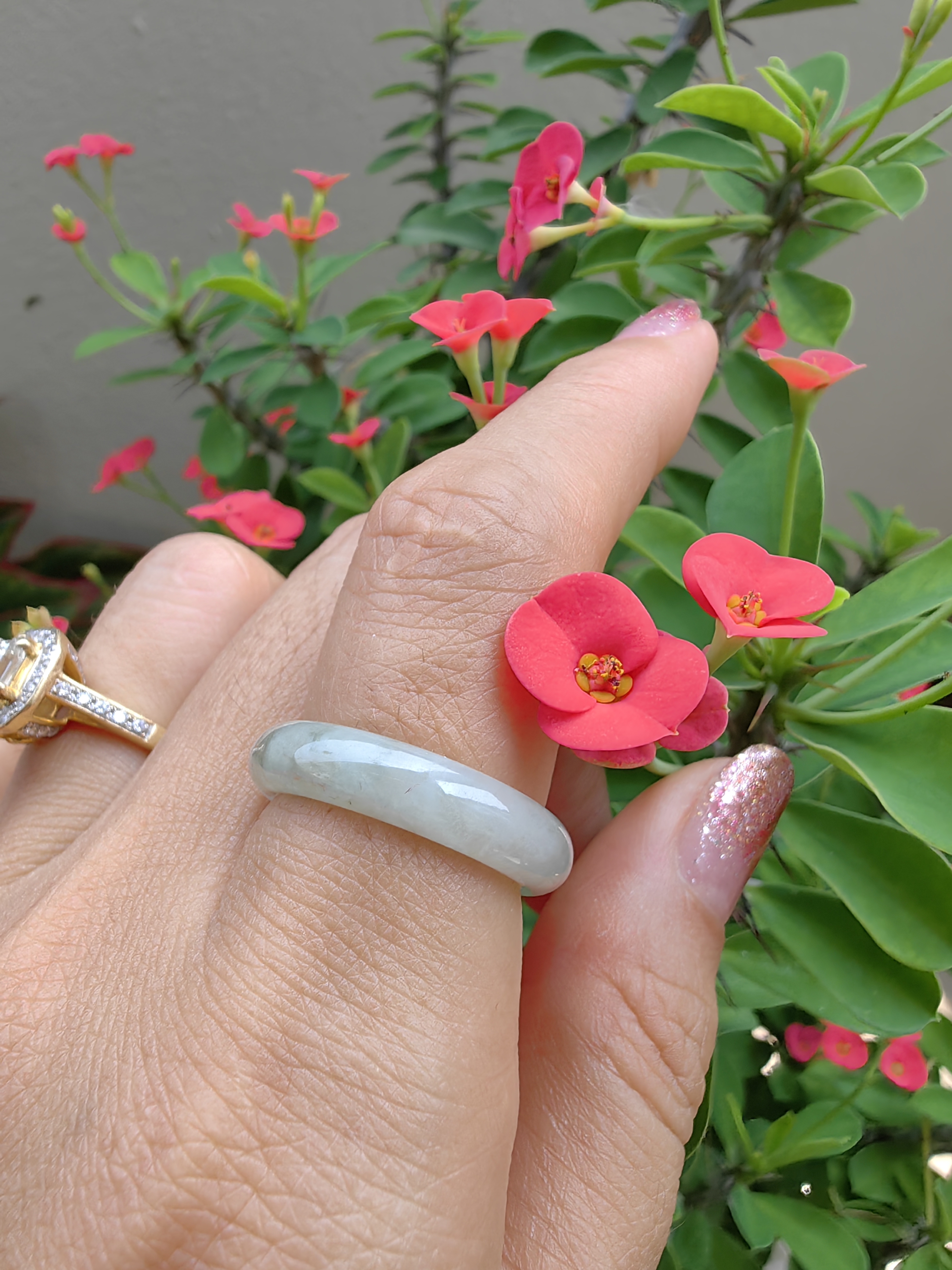 White- Light Green Burmese Jadeite Ring Mix Size แหวนหยกเจไดต์พม่า ขาว รวมไซส์