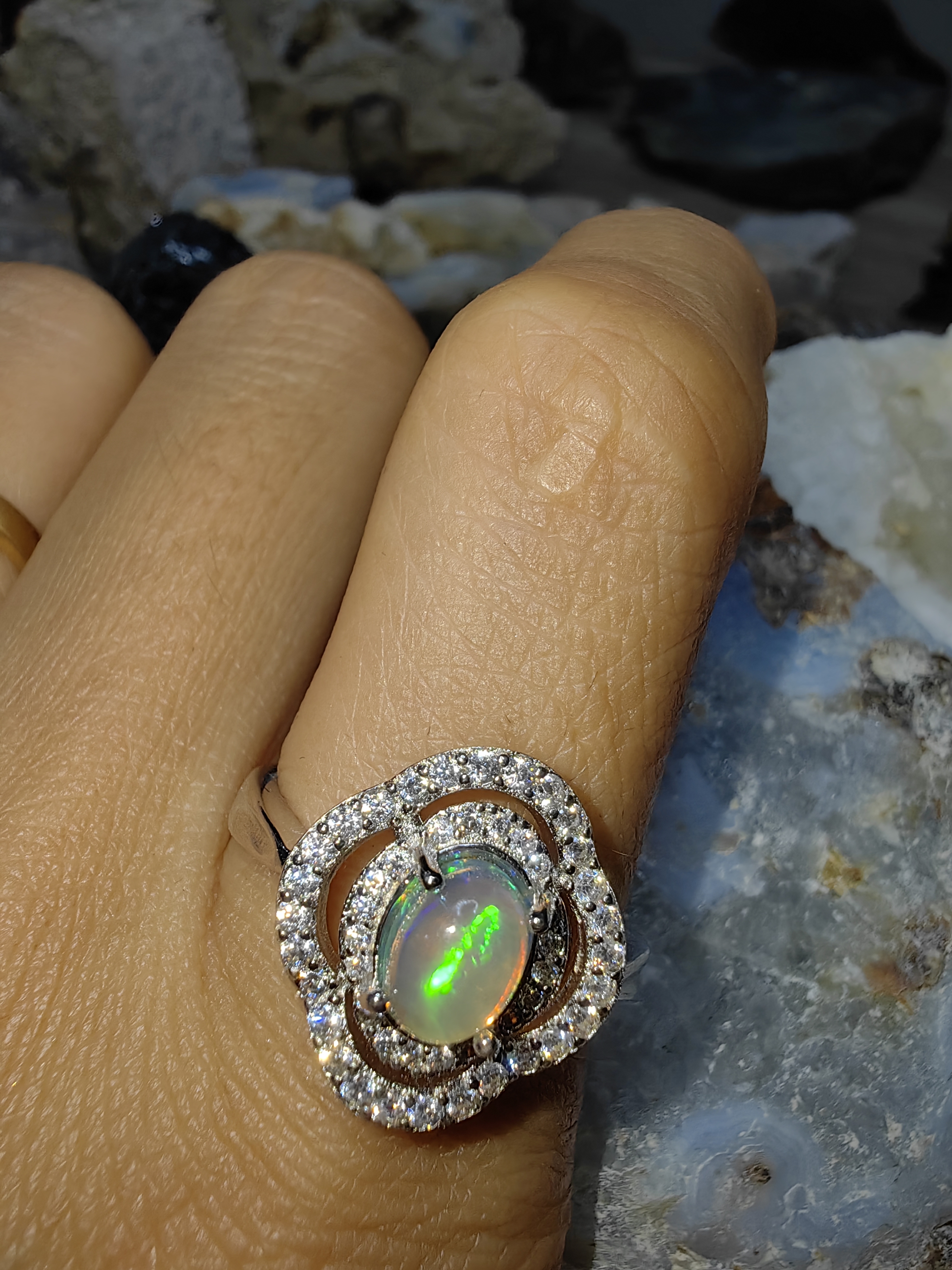 Opal 925 Sterling Silver Ring แหวนโอปอ เงินแท้ 925 Size 57