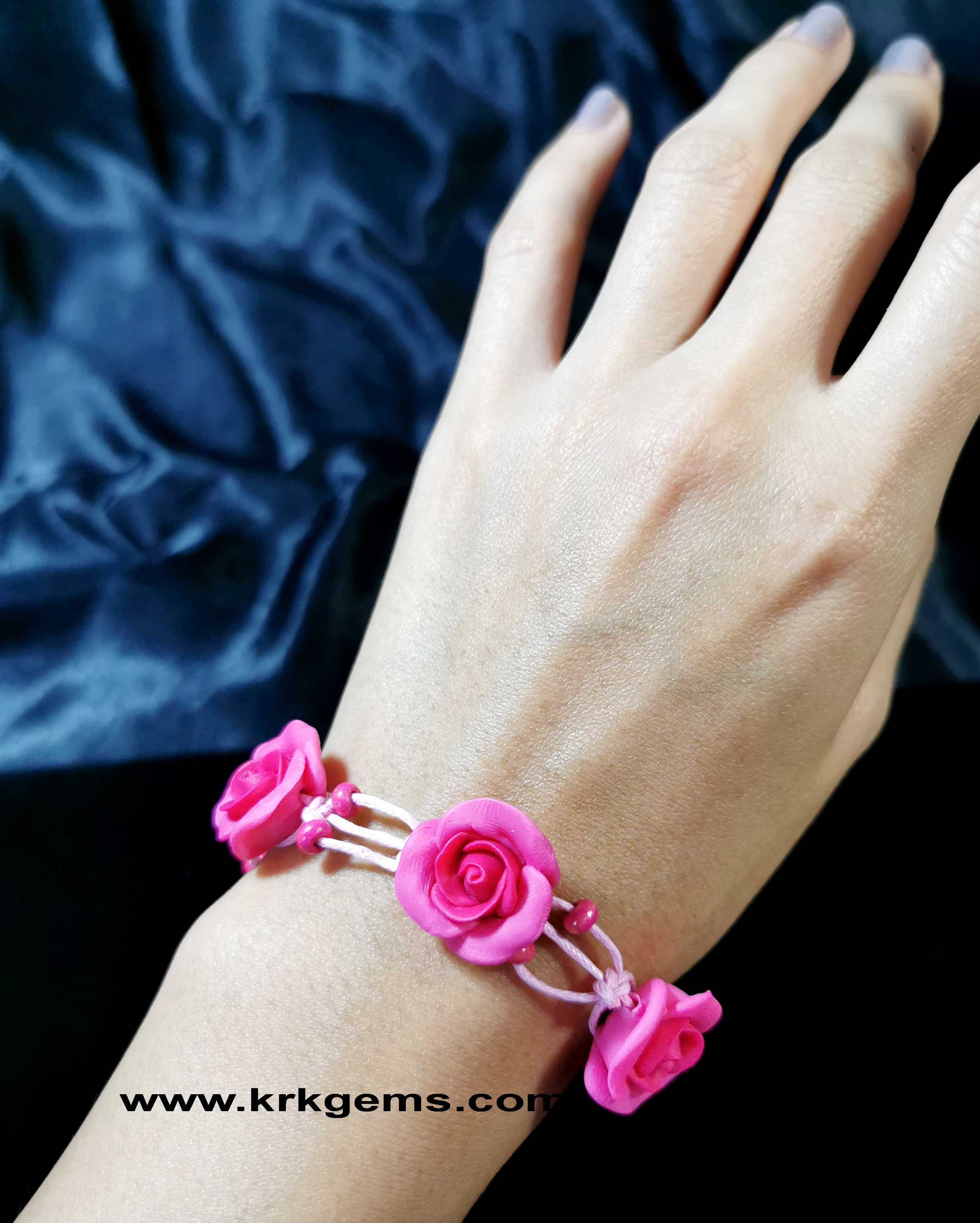 DEEP PINK ROSE HANDMADE CLAY BRACELET