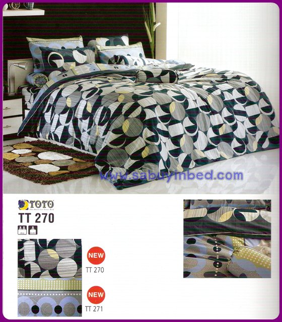 ชุดเครื่องนอน ผ้าปูที่นอนโตโต้ ลายวงกลมเทาดำ แต่ไม่ดำมากนะคะ - ของจริงสีเหมือนในรูปค่ะ - TT270