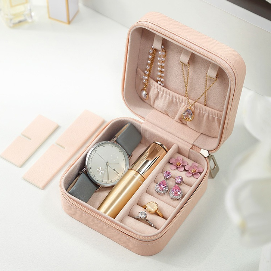 กล่องเครื่องประดับ หนัง PU ผ้ากำมะหยี่ แบบพกพา ขนาดเล็ก สำหรับใส่ต่างหู สร้อยคอ กล่องเก็บเครื่องประดับสไตส์เก่า