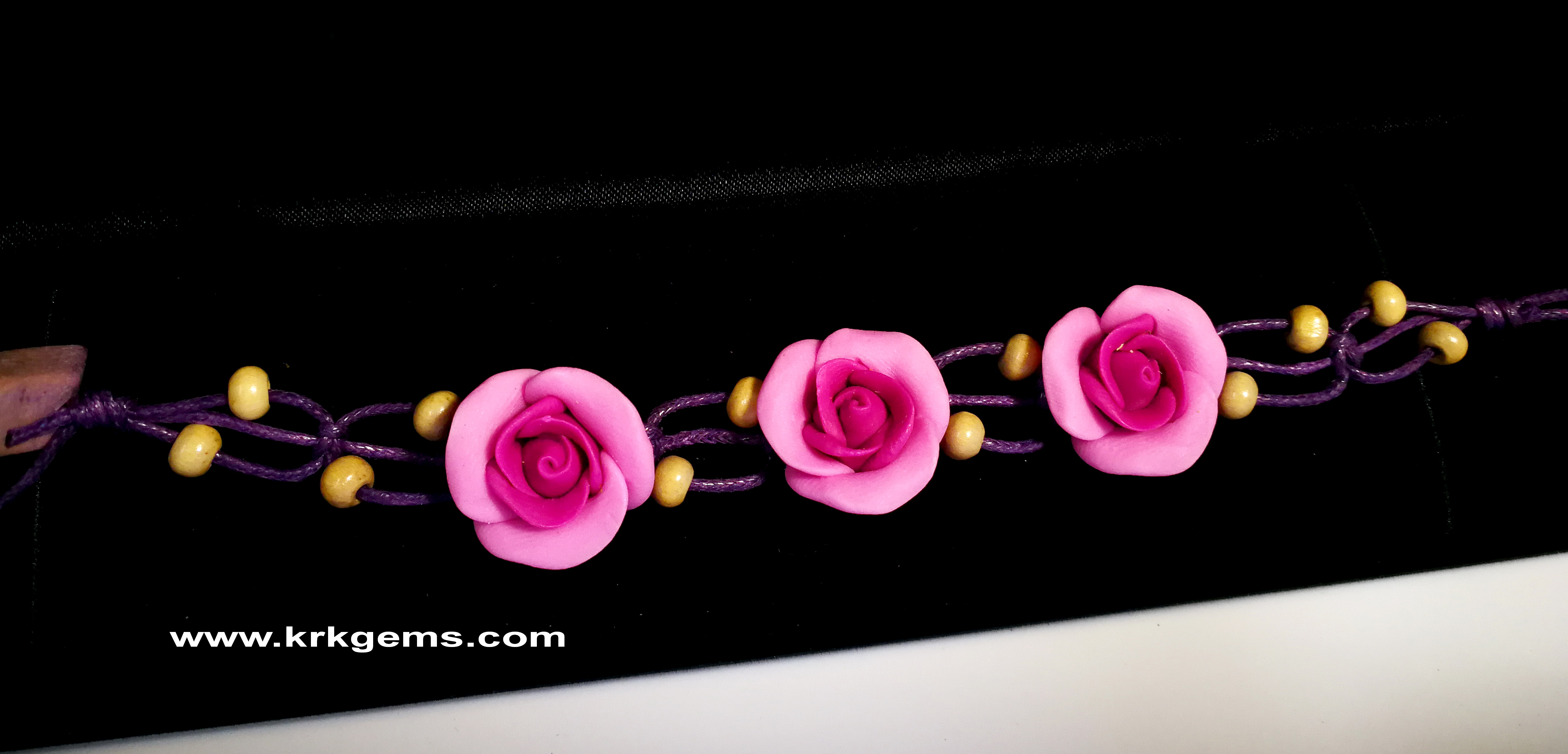 PURPLE 3ROSE HANDMADE CLAY BRACELET