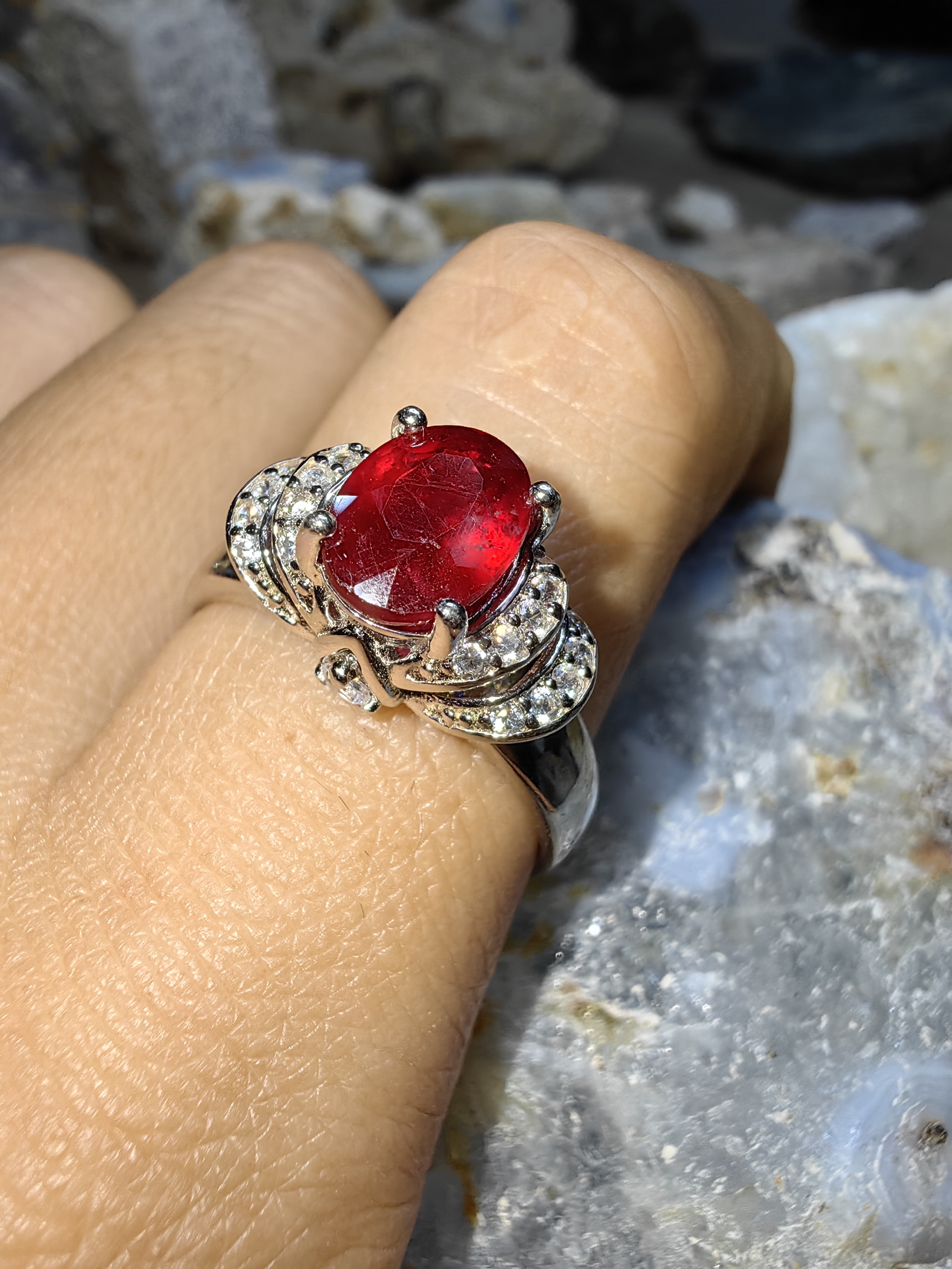 Ruby Cubic Zirconia 92.5% Silver Ring แหวนทับทิม เงิน 92.5%