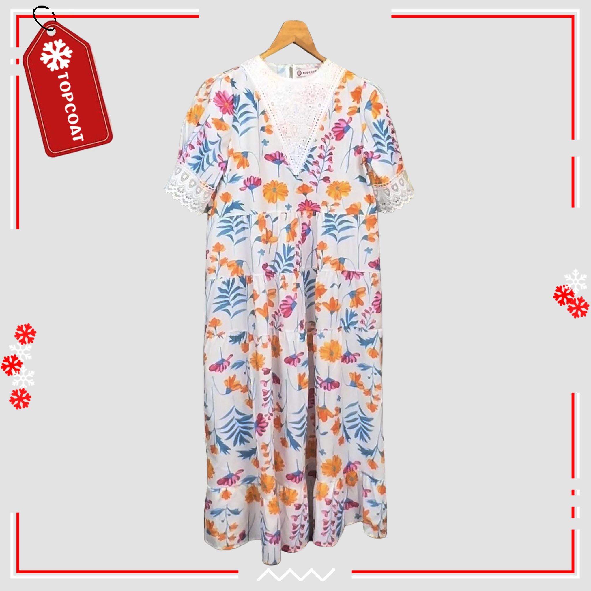 แฟชั่นเดรสกระโปรง (Floral dress) ผ้าไม่หนา ระบายอากาศได้ดี ดูแลง่าย ฟรีไซส์