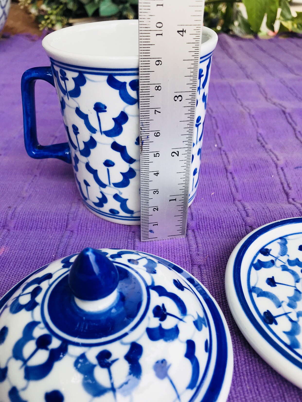 แก้วมัคน้ำชาฝาปิดลายไทย มีจานรอง