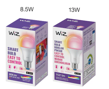 WiZ หลอดไฟเปลี่ยนสีอัจฉริยะ ขนาด 8.5 และ 13 วัตต์ 16 ล้านสี ถนอมสายตา หรี่ไฟได้ รับประกัน 2 ปี