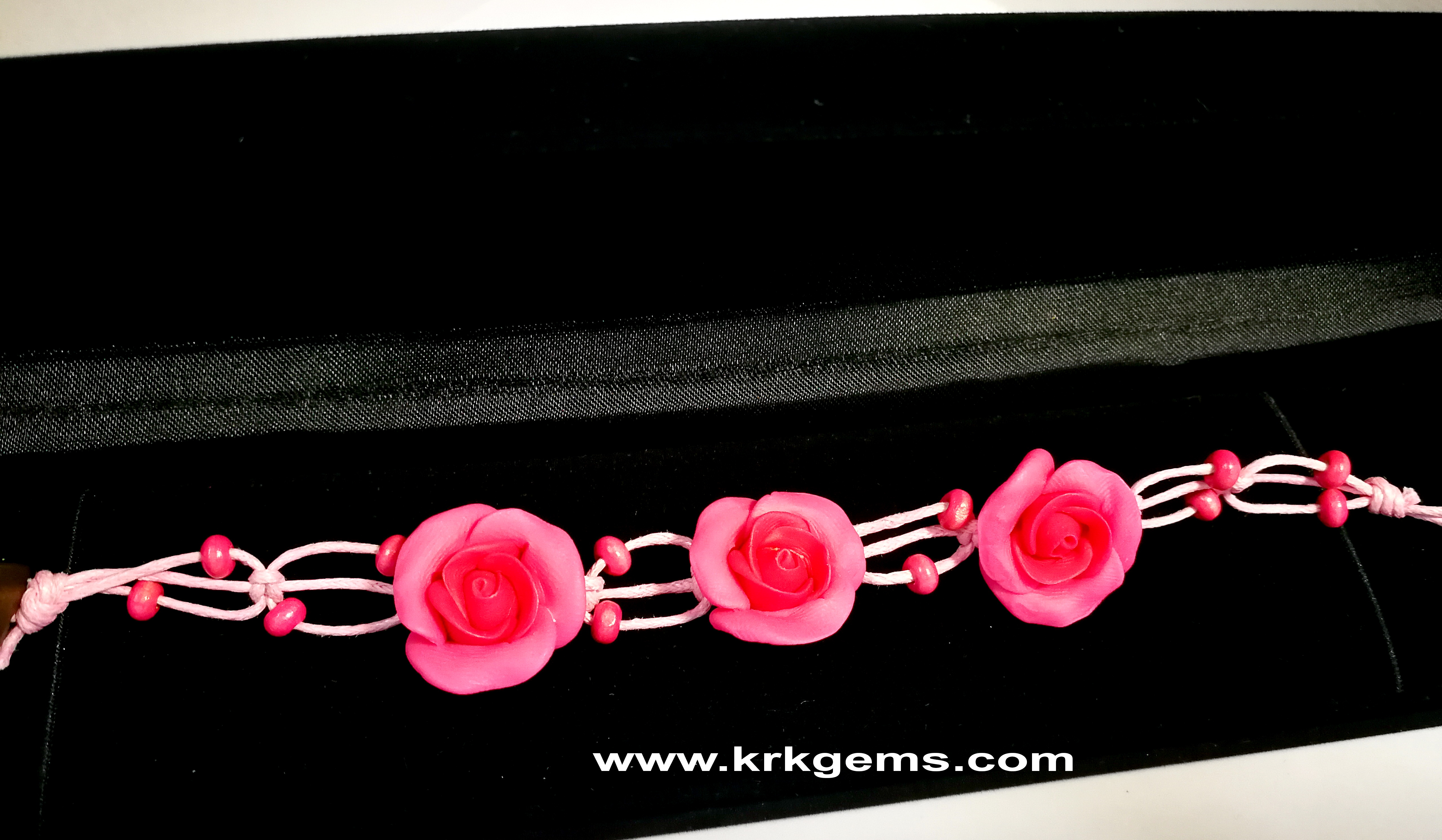 DEEP PINK ROSE HANDMADE CLAY BRACELET