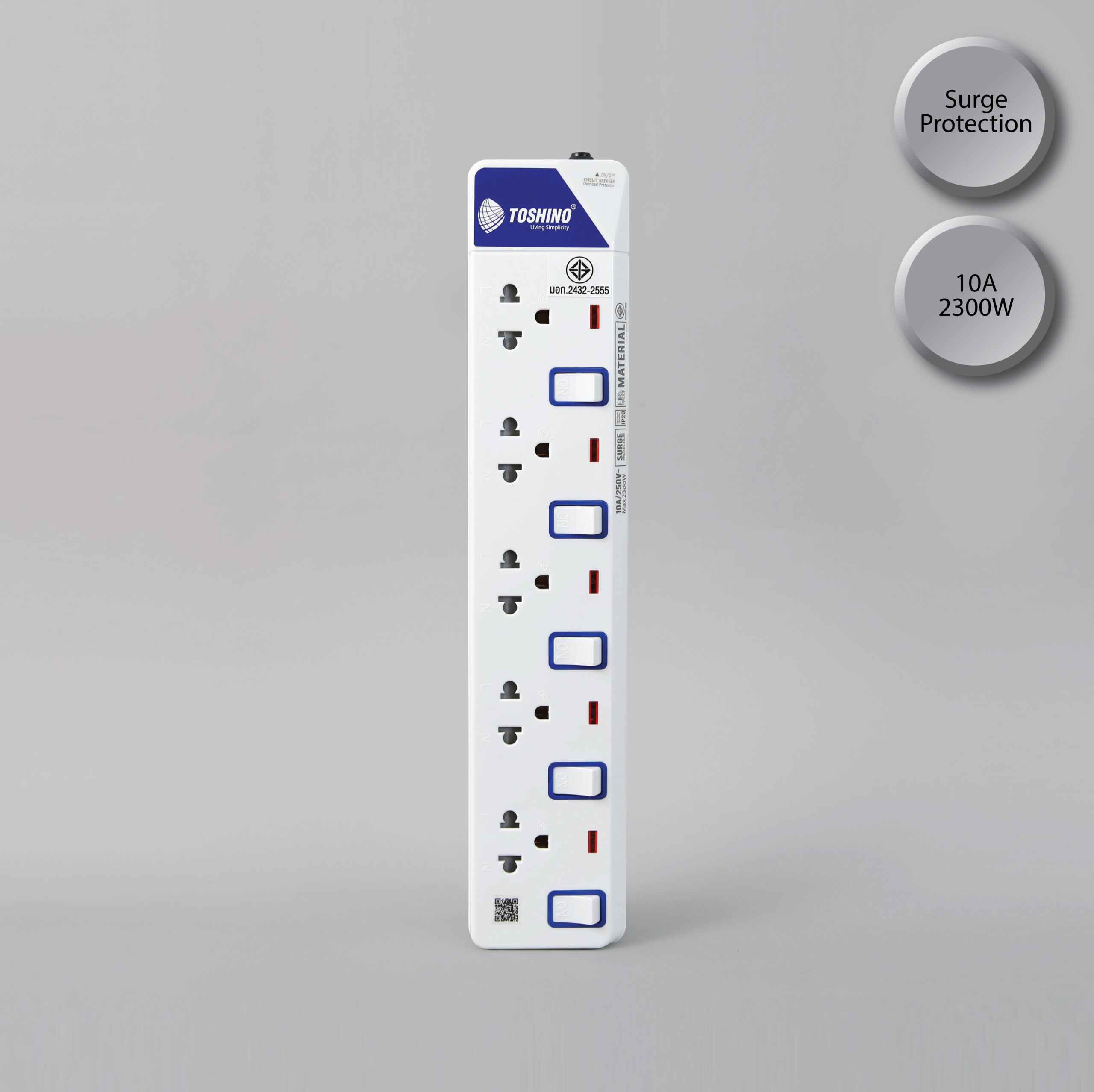 TOSHINO รางปลั๊กไฟ 5 ช่อง 5 สวิทช์ รุ่น ET-915 สายไฟยาว 3 เมตร สีขาว ประเภทสาย 3 x 0.75 mm โตชิโน่