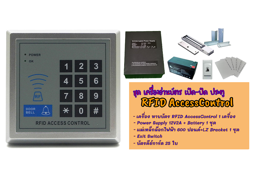 ชุดเครื่องอ่านบัตร RFID AccessControl แถมฟรี การ์ดจำนวน 25 ใบ