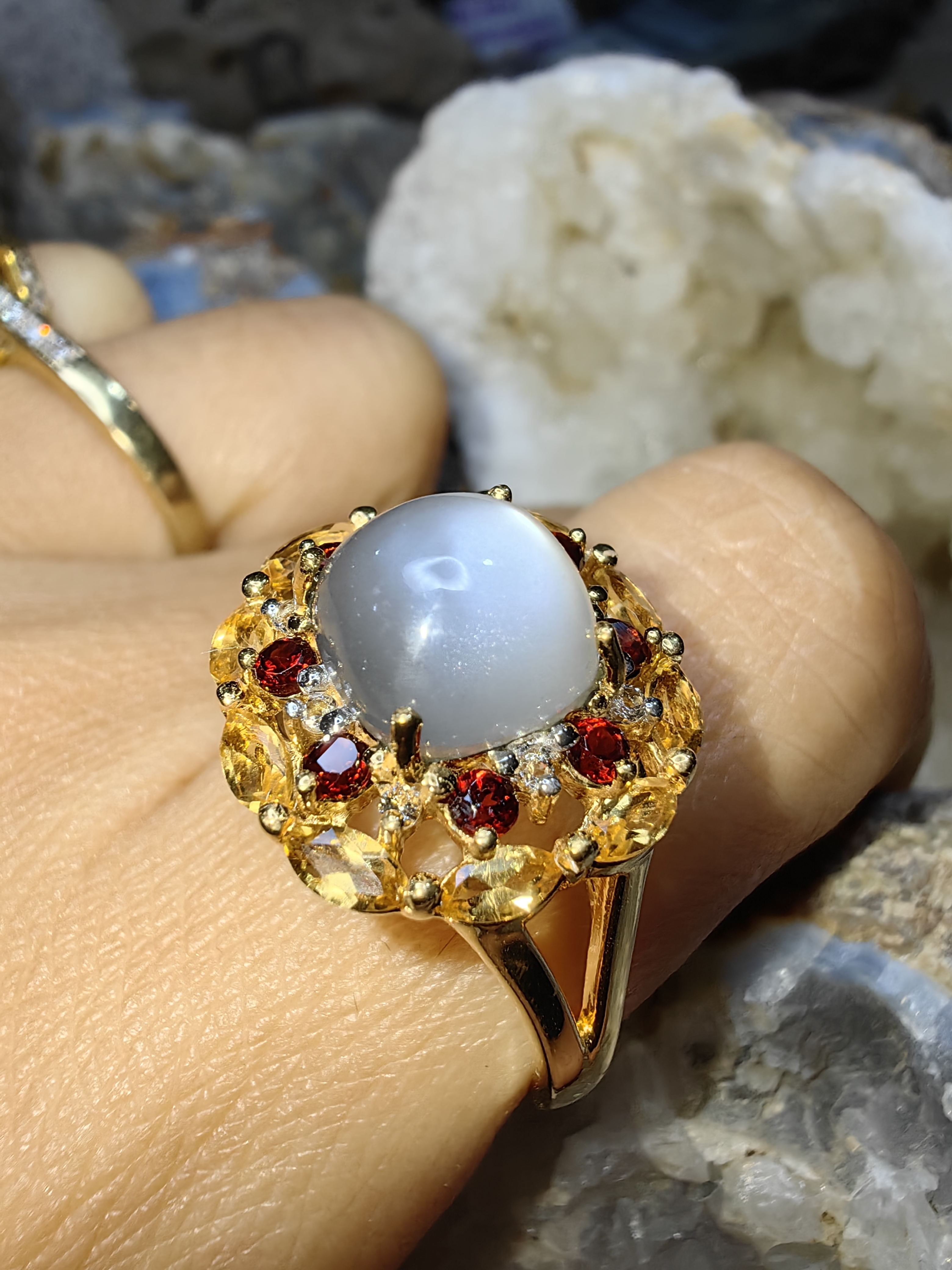 MOONSTONE CITRINE GARNET RING