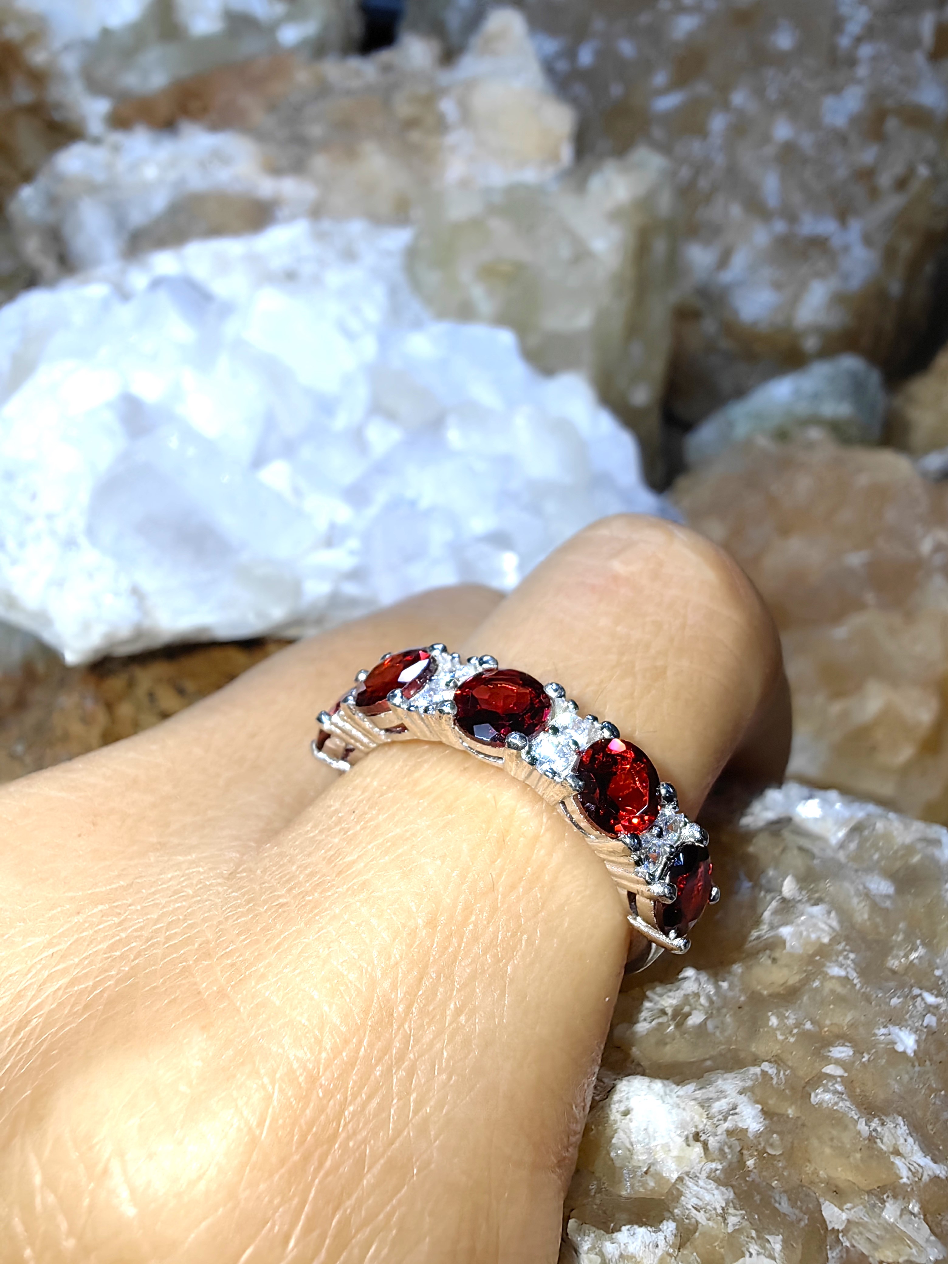 Garnet, CZ 925 Sterling Silver แหวนโกเมน ,เพชรCZ Size 57 เงินแท้ 925