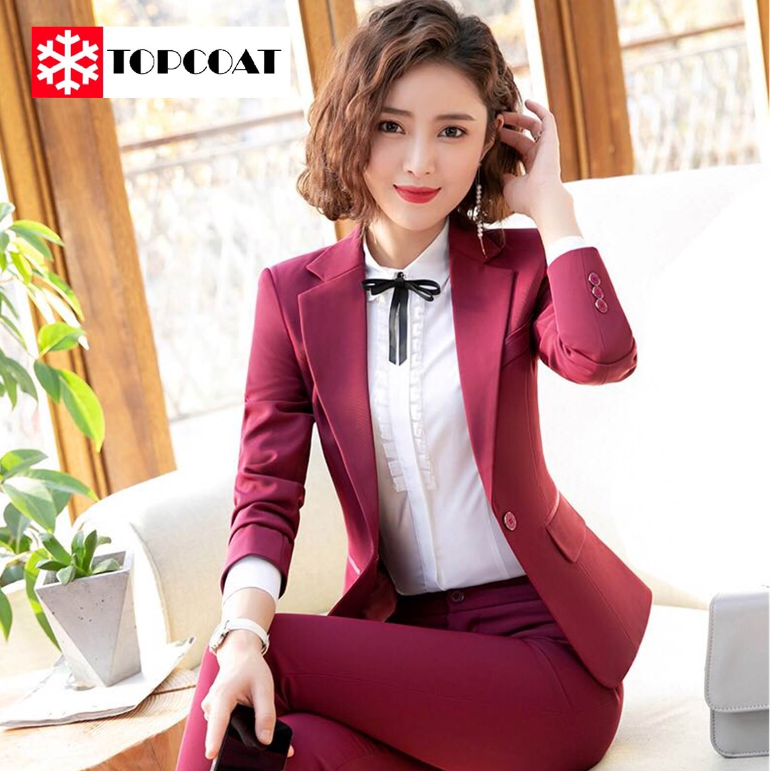 สูทผู้หญิง สีแดงหมู สีเทา สีดำ สีกรม เข้ารูป กระดุมเดียว