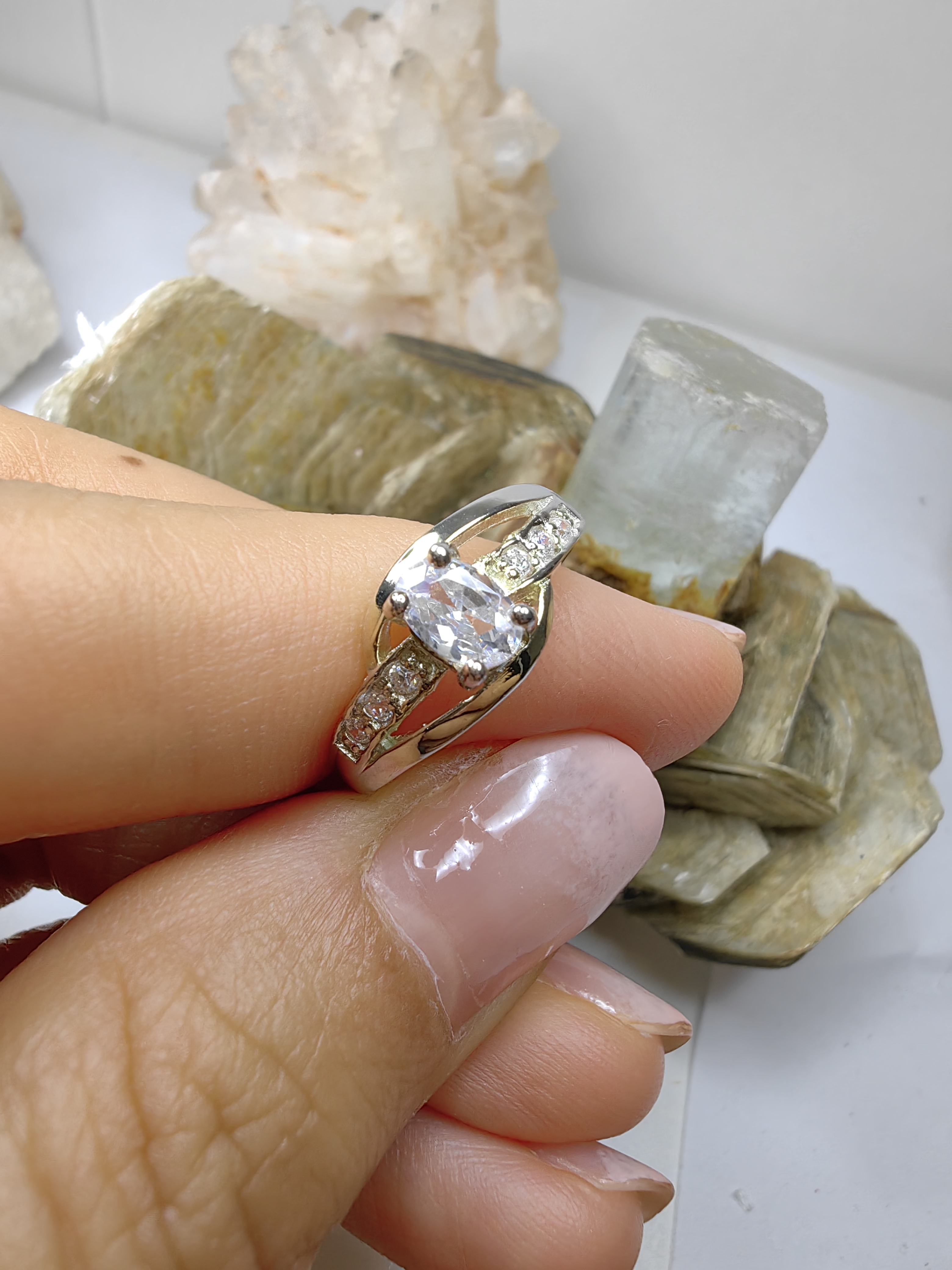 แหวนเพชร CZ เงินแท้ 92.5% Cubic Zirconia 925 Sterling Silver Ring Size 52, 55