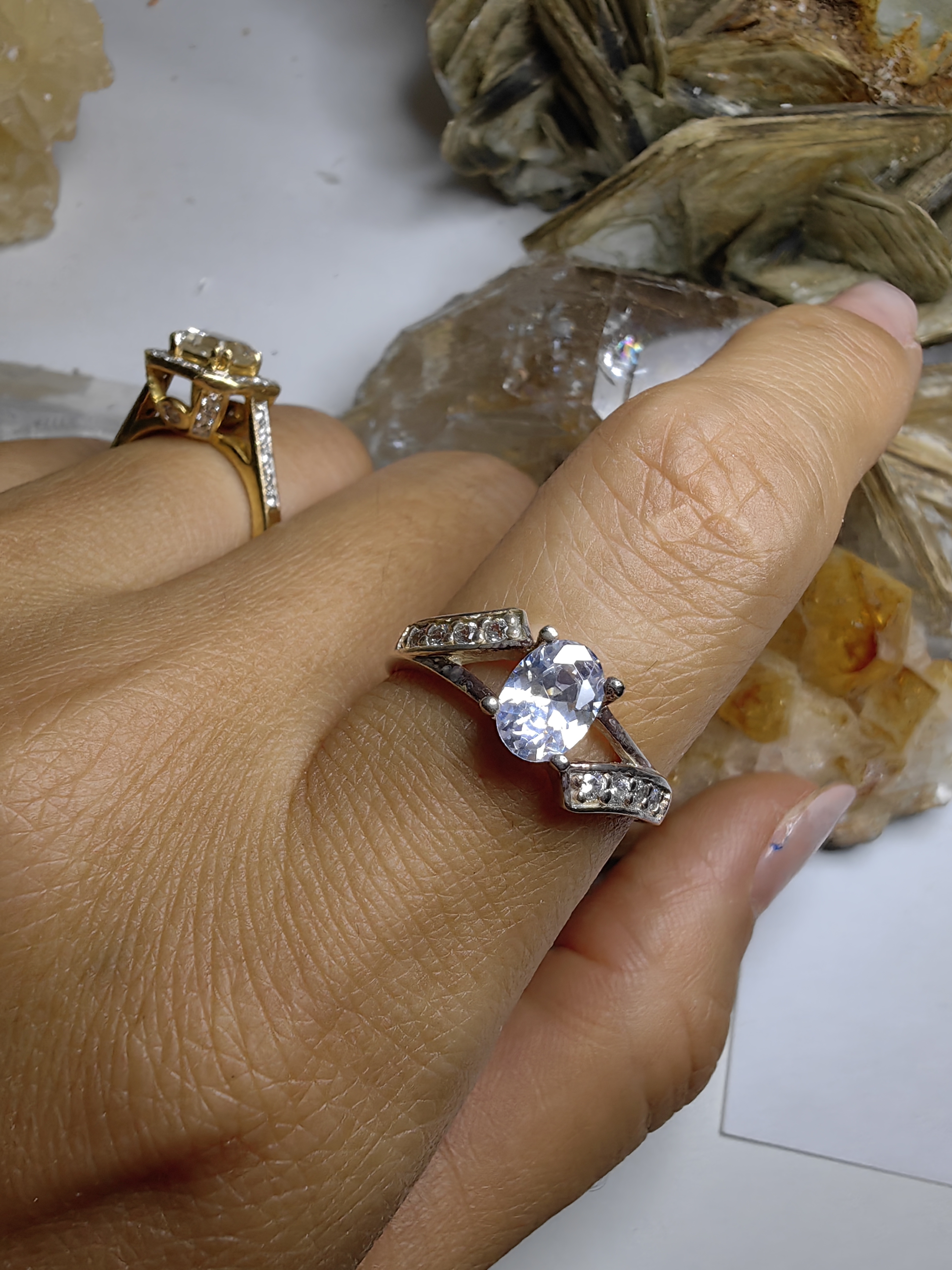 แหวนเพชร CZ เงินแท้ 92.5% Cubic Zirconia 925 Sterling Silver Ring Size 56