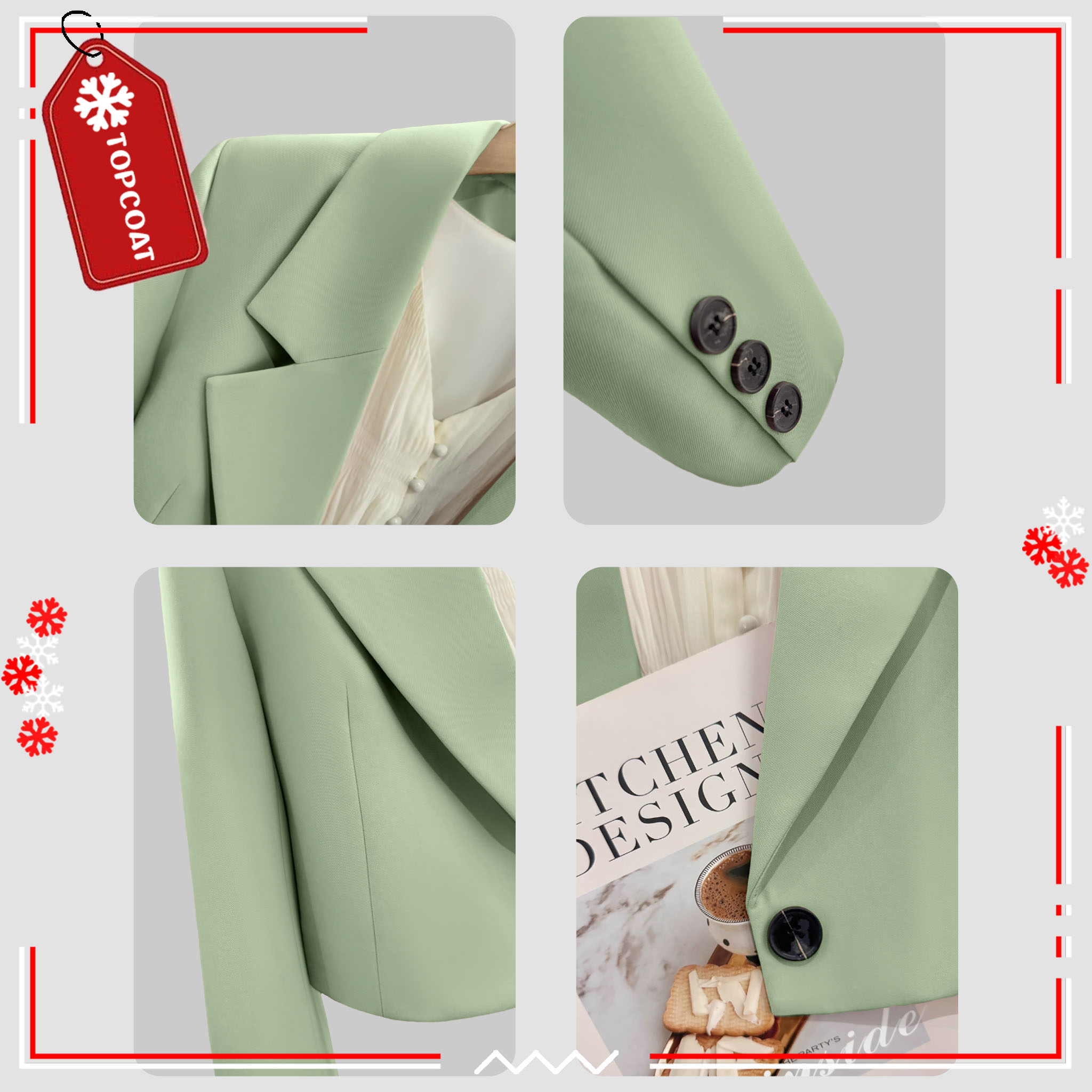 สูทครอปกระดุมเดียวสำหรับผู้หญิง ผ้าอยู่ทรง ซับในทั้งตัว