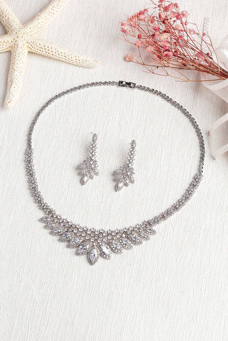 DIAMOND 18K WHITE GOLD NECKLACE EARRING สร้อยคอ ต่างหู เพชร ทอง 18K Pre-order