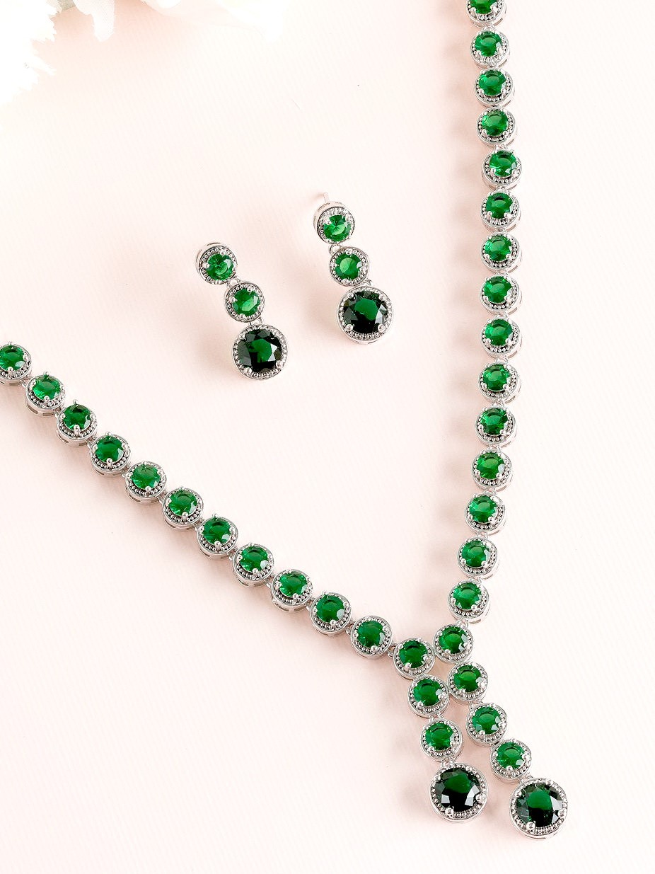 EMERALD DIAMOND 18K WHITE GOLD NECKLACE EARRING สร้อยคอ ต่างหู มรกต เพชร ทอง 18K Pre-order