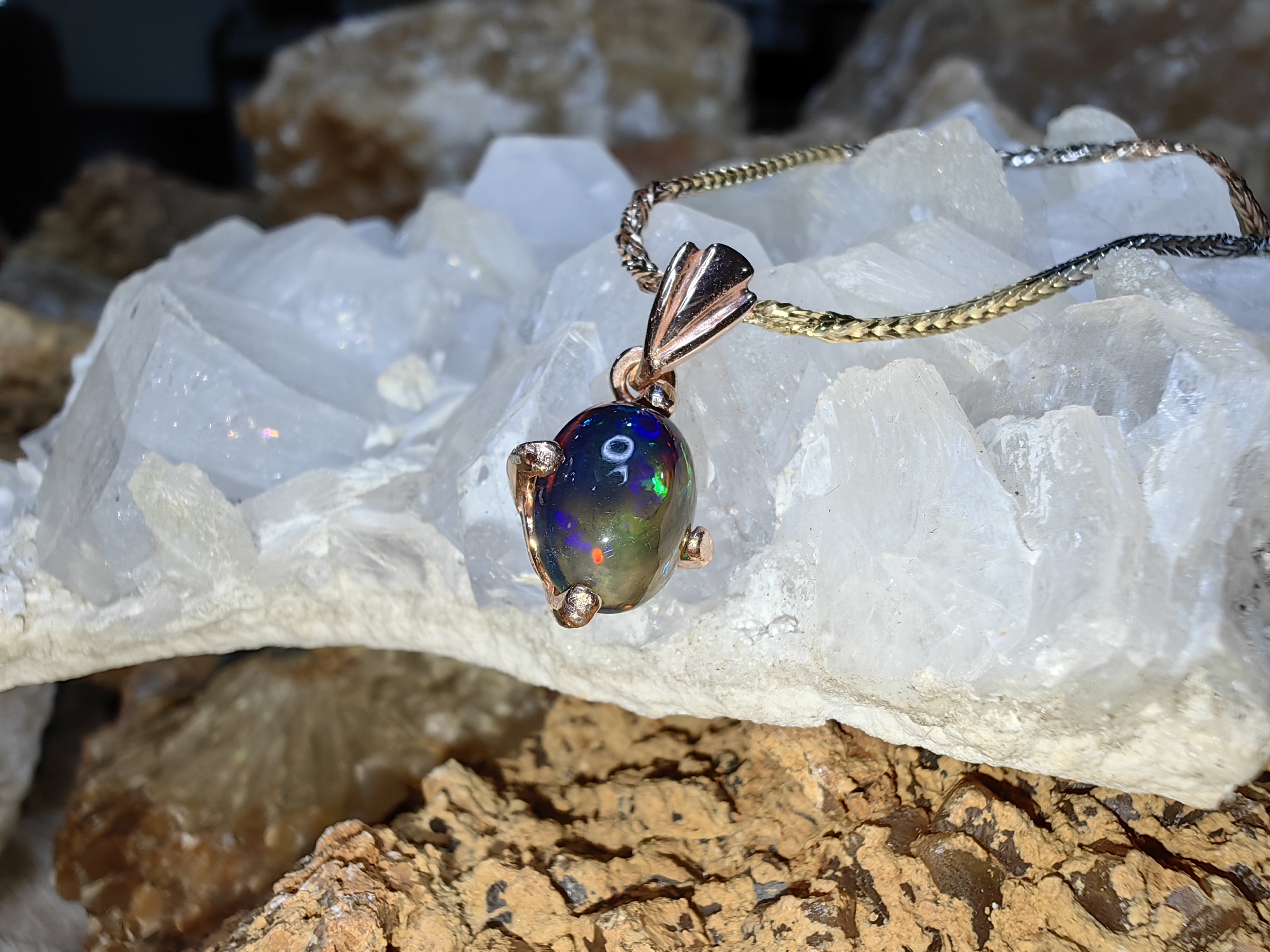 Black Opal Pendent 925 Sterling Silver จี้โอปอดำ เงินแท้ 925