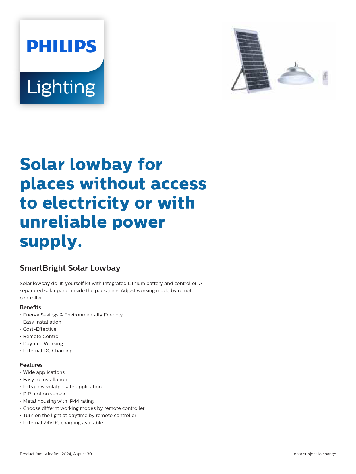 Philips โคมไฟโซล่าเซลล์ 13W 30W รุ่น BY010P ไฟโซล่าเซลล์ โคมไฟ ไฮบริด แสงอาทิตย์ หรือ ชาร์จไฟ หม้อแปลง 24V