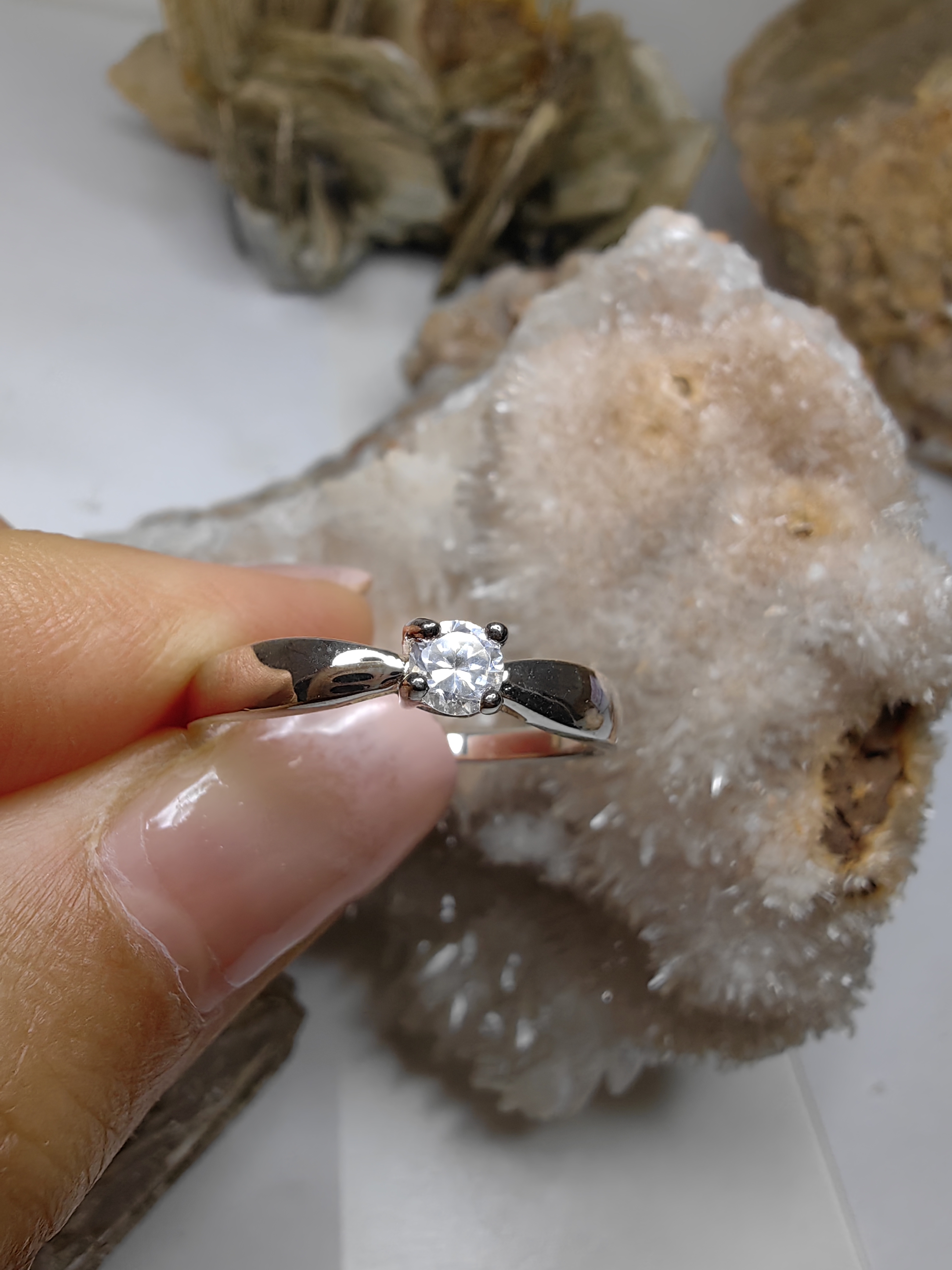 แหวนเพชร CZ เงินแท้ 92.5% Cubic Zirconia 925 Sterling Silver Ring Size 58